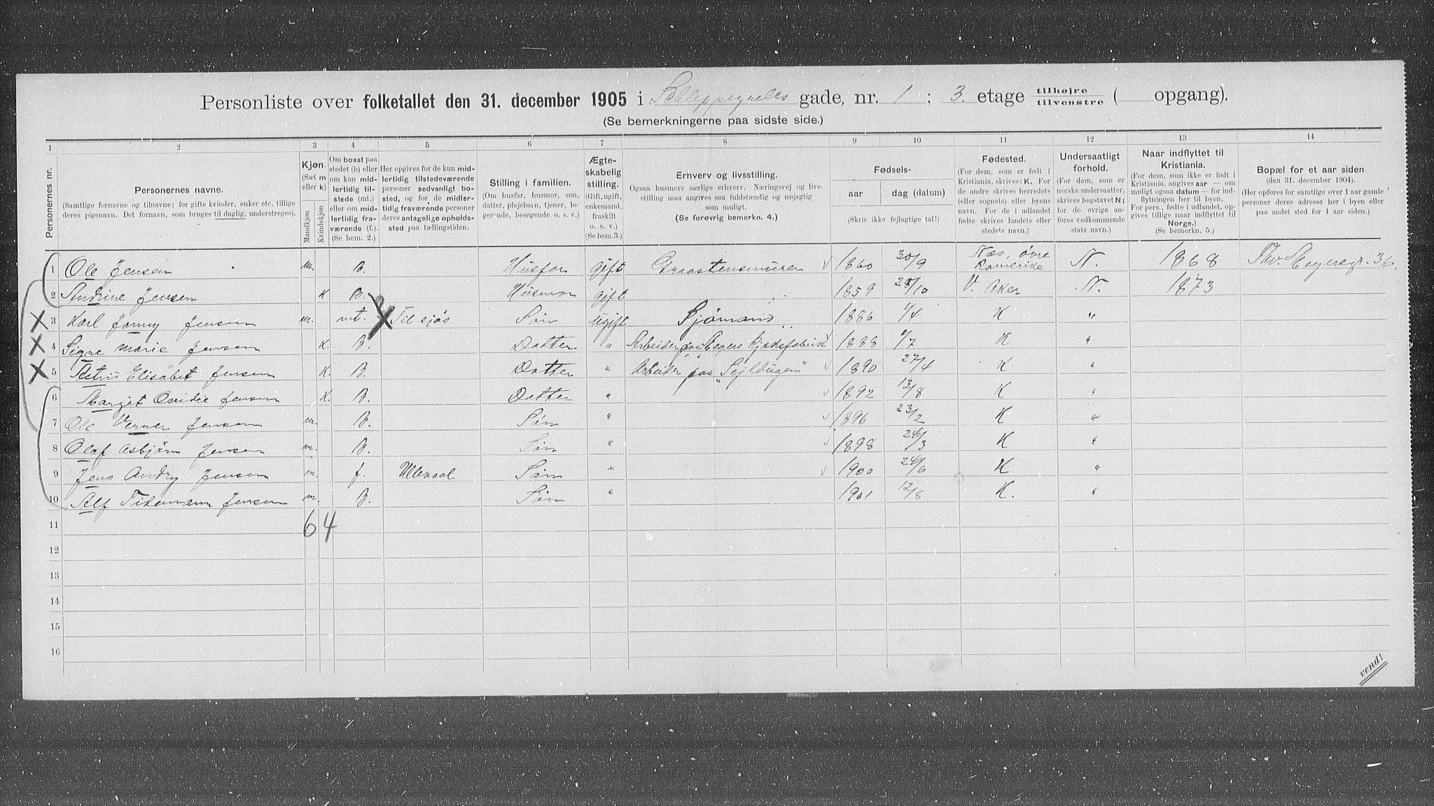 OBA, Municipal Census 1905 for Kristiania, 1905, p. 46592