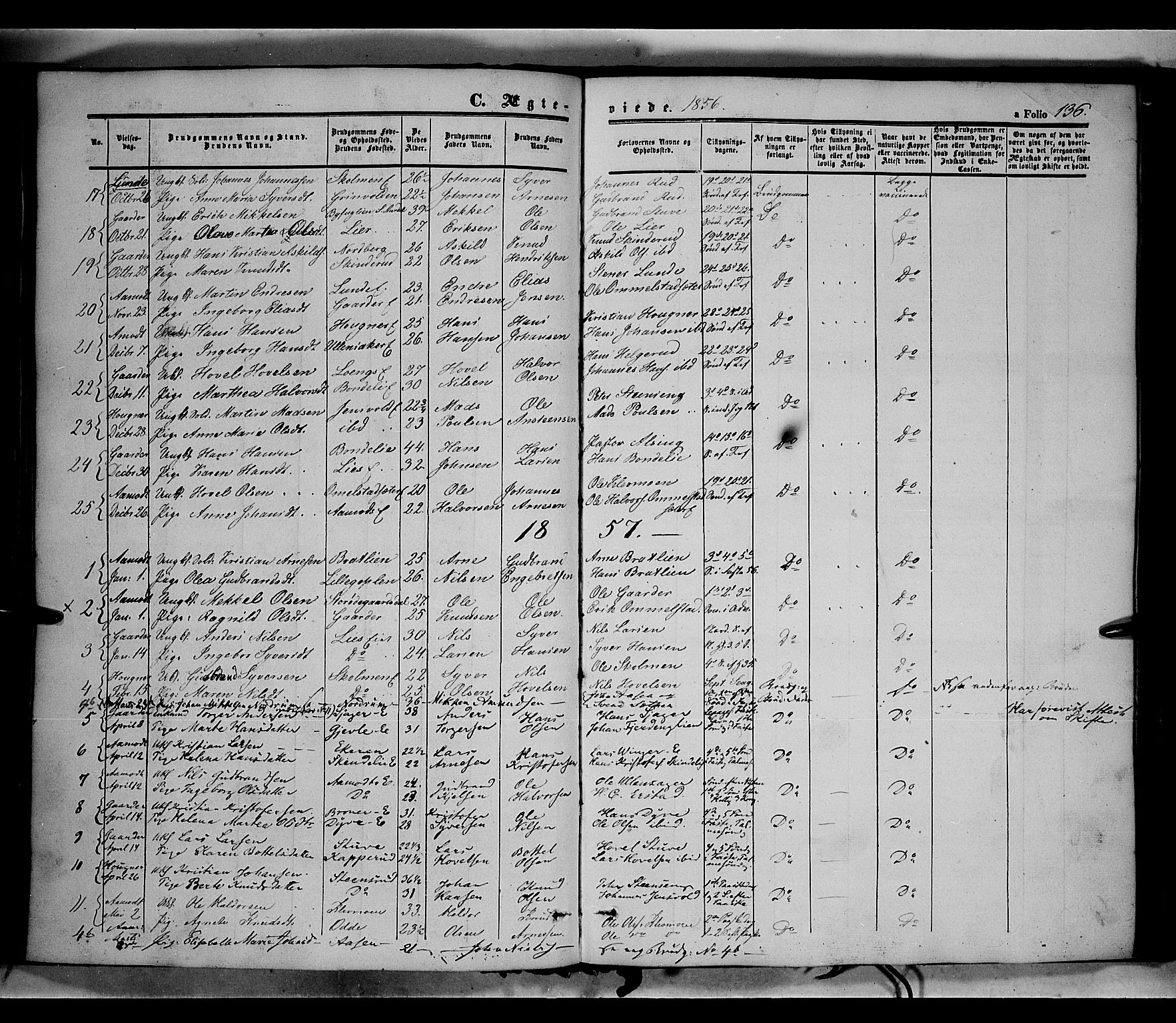 Land prestekontor, SAH/PREST-120/H/Ha/Haa/L0010: Parish register (official) no. 10, 1847-1859, p. 136