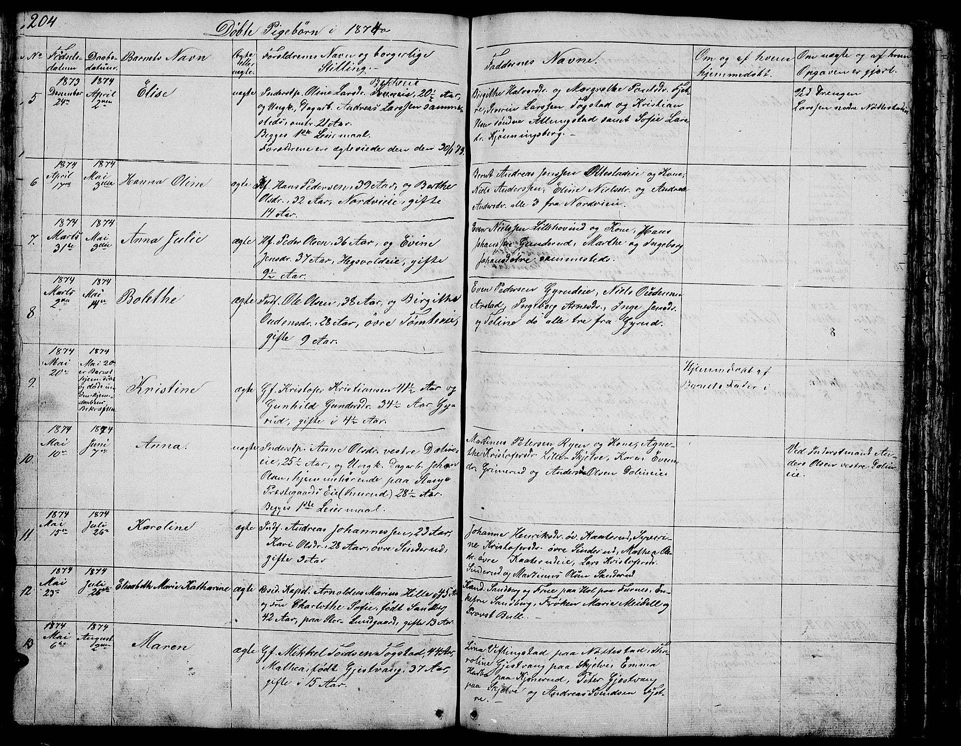 Stange prestekontor, SAH/PREST-002/L/L0002: Parish register (copy) no. 2, 1838-1879, p. 204