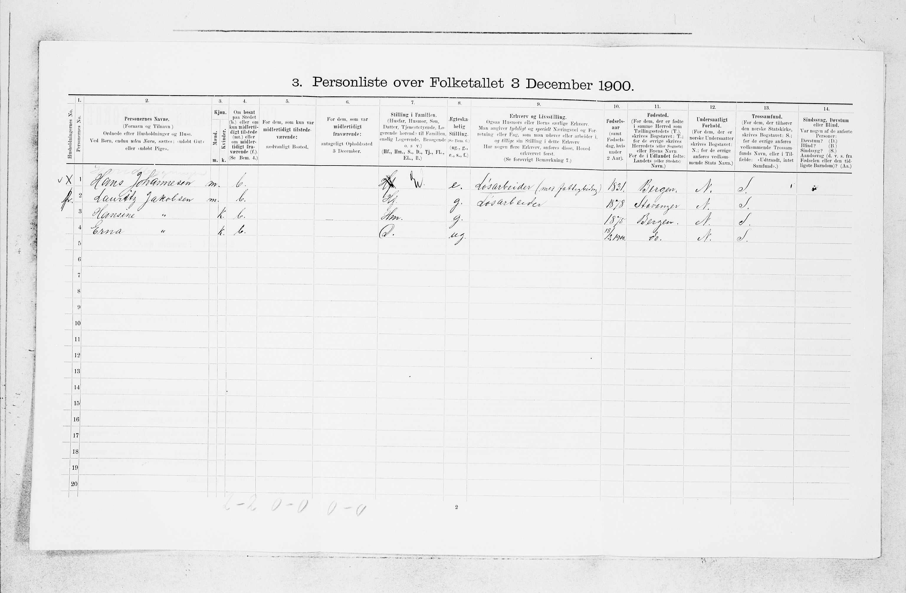 SAB, 1900 census for Årstad, 1900, p. 325