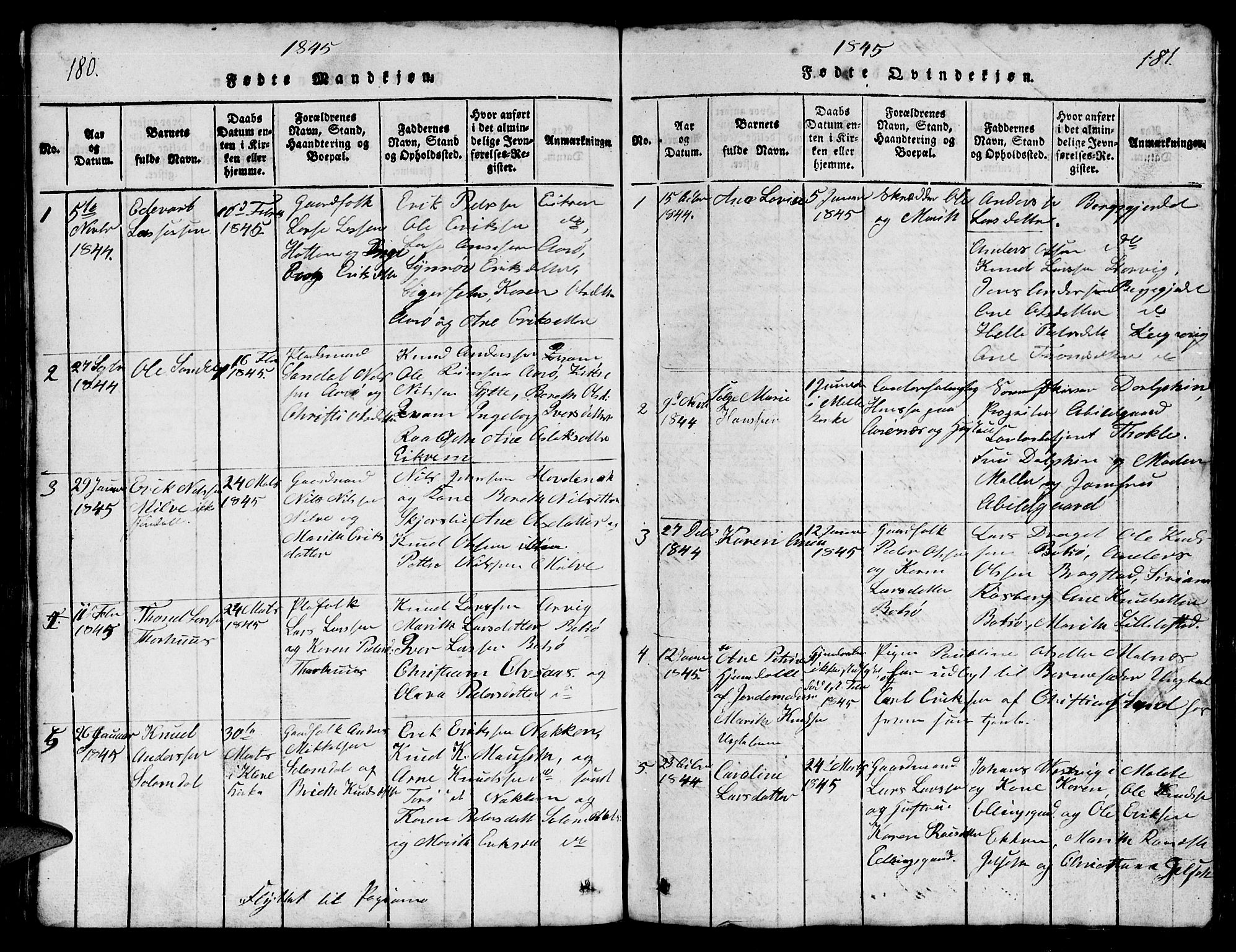 Ministerialprotokoller, klokkerbøker og fødselsregistre - Møre og Romsdal, SAT/A-1454/555/L0665: Parish register (copy) no. 555C01, 1818-1868, p. 180-181