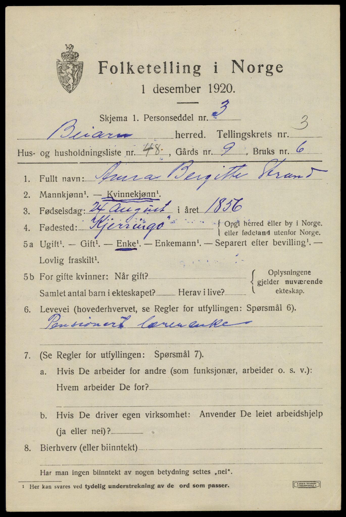 SAT, 1920 census for Beiarn, 1920, p. 1746