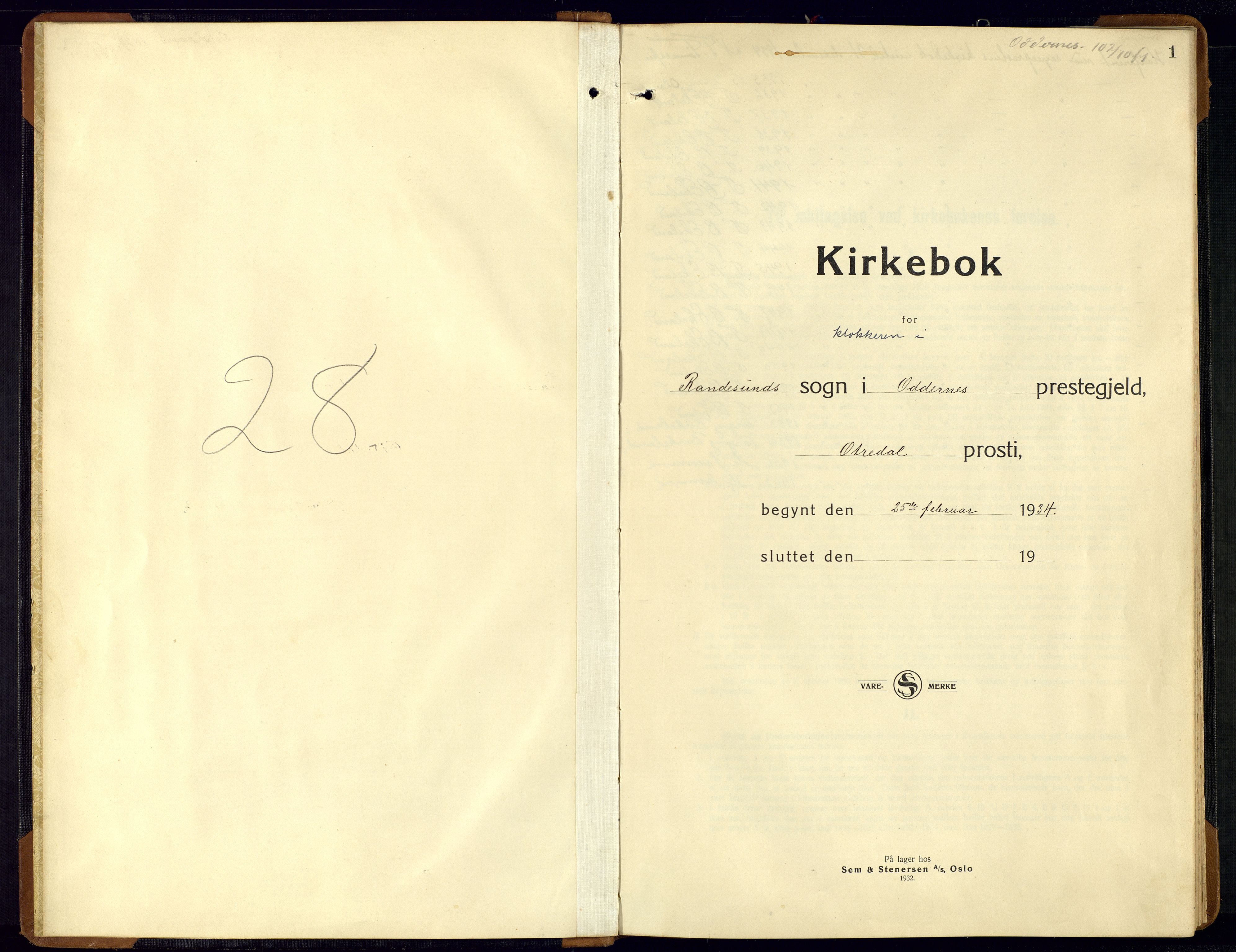 Oddernes sokneprestkontor, AV/SAK-1111-0033/F/Fb/Fbb/L0003: Parish register (copy) no. B-3, 1934-1962, p. 1