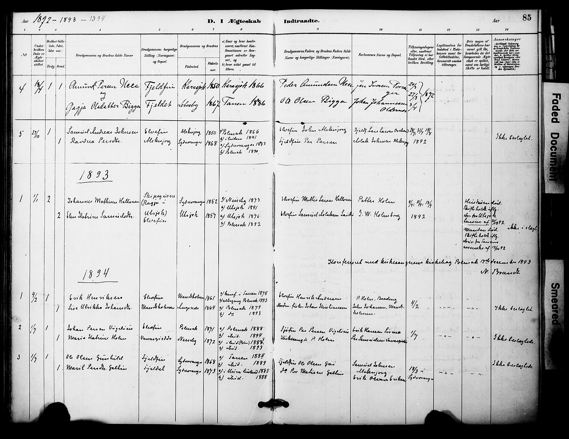 Nesseby sokneprestkontor, SATØ/S-1330/H/Ha/L0005kirke: Parish register (official) no. 5, 1885-1906, p. 85