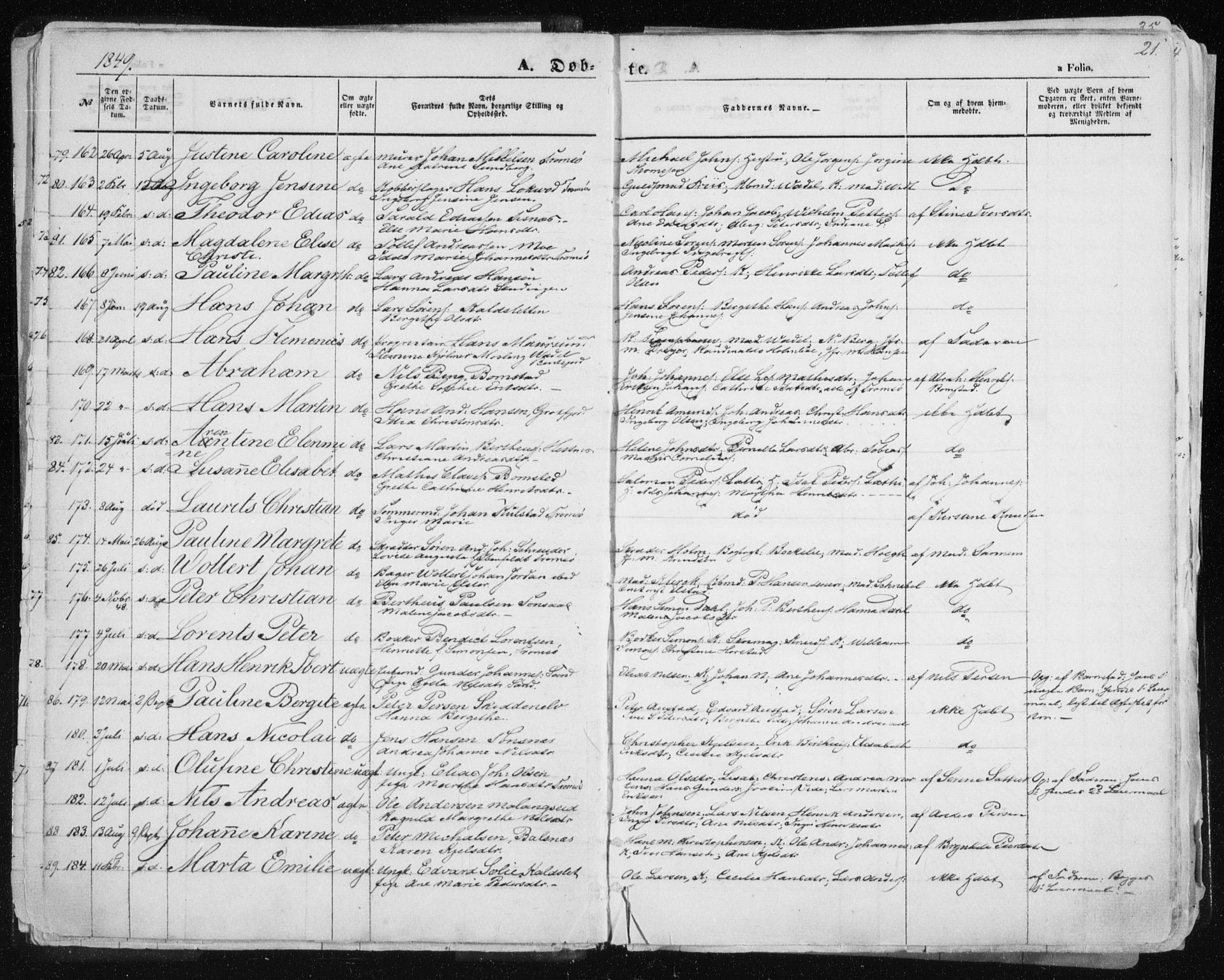 Tromsø sokneprestkontor/stiftsprosti/domprosti, SATØ/S-1343/G/Ga/L0010kirke: Parish register (official) no. 10, 1848-1855, p. 21