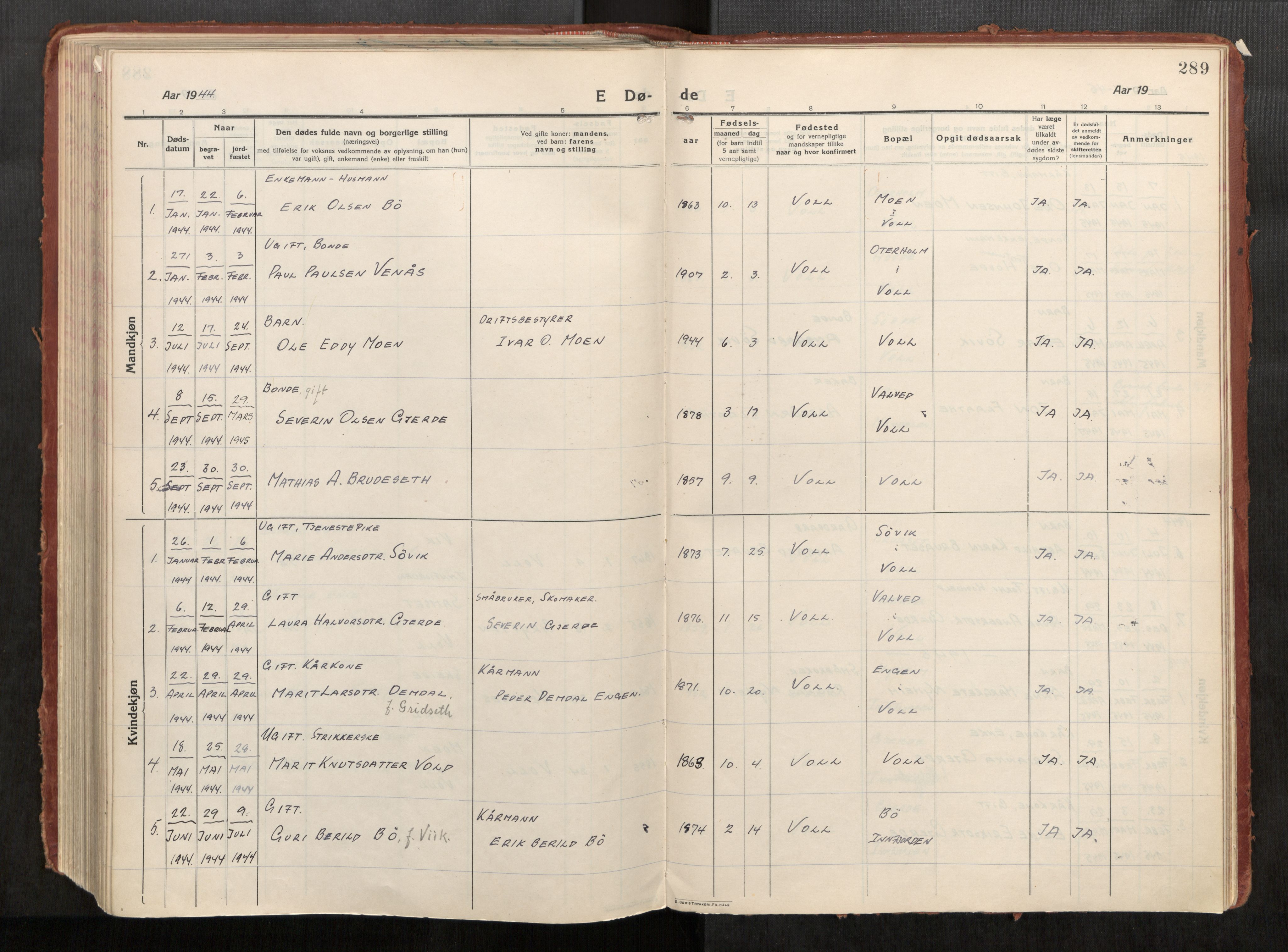 Eid sokneprestkontor, AV/SAT-A-1254: Parish register (official) no. 543A04, 1916-1956, p. 289