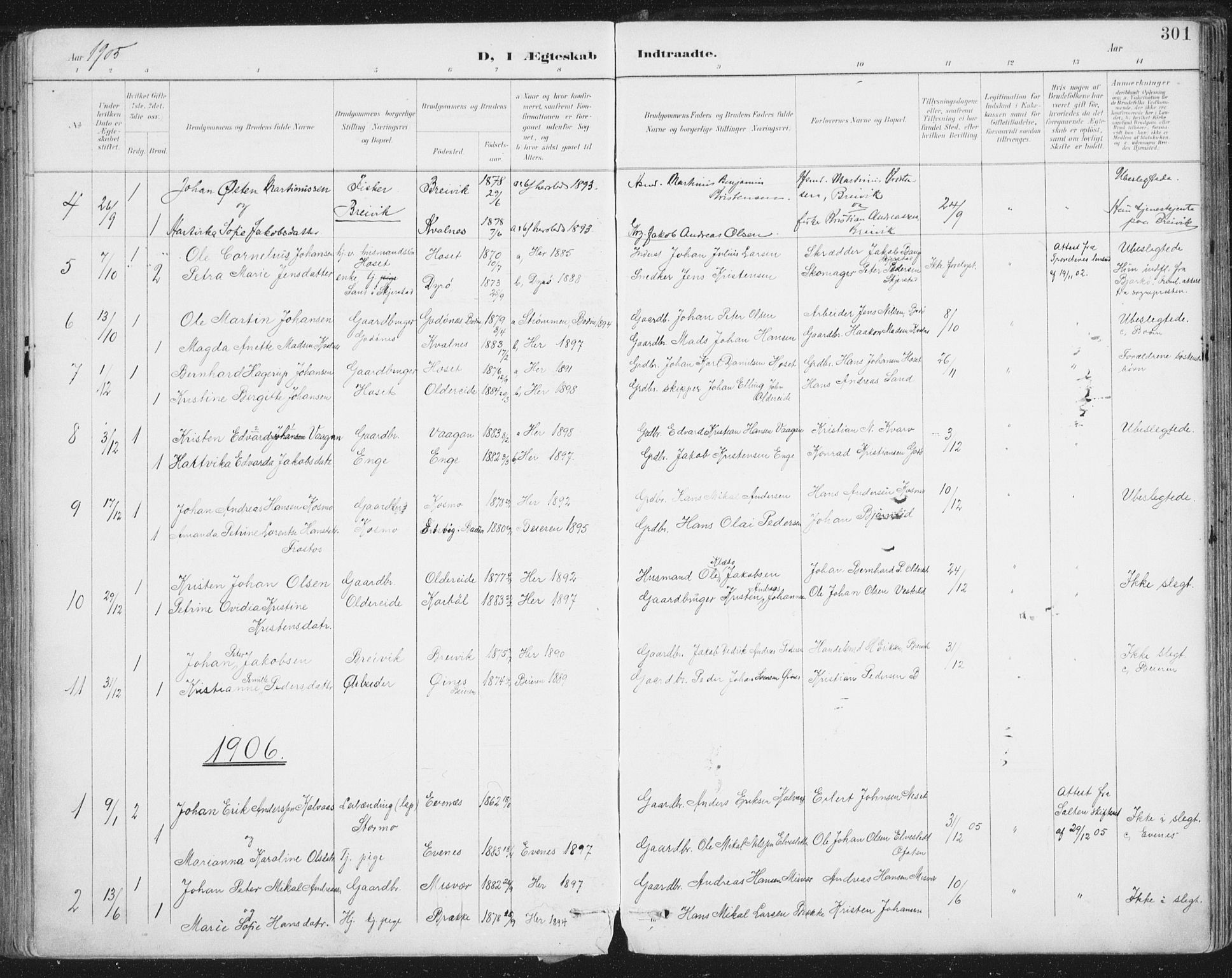 Ministerialprotokoller, klokkerbøker og fødselsregistre - Nordland, AV/SAT-A-1459/852/L0741: Parish register (official) no. 852A11, 1894-1917, p. 301