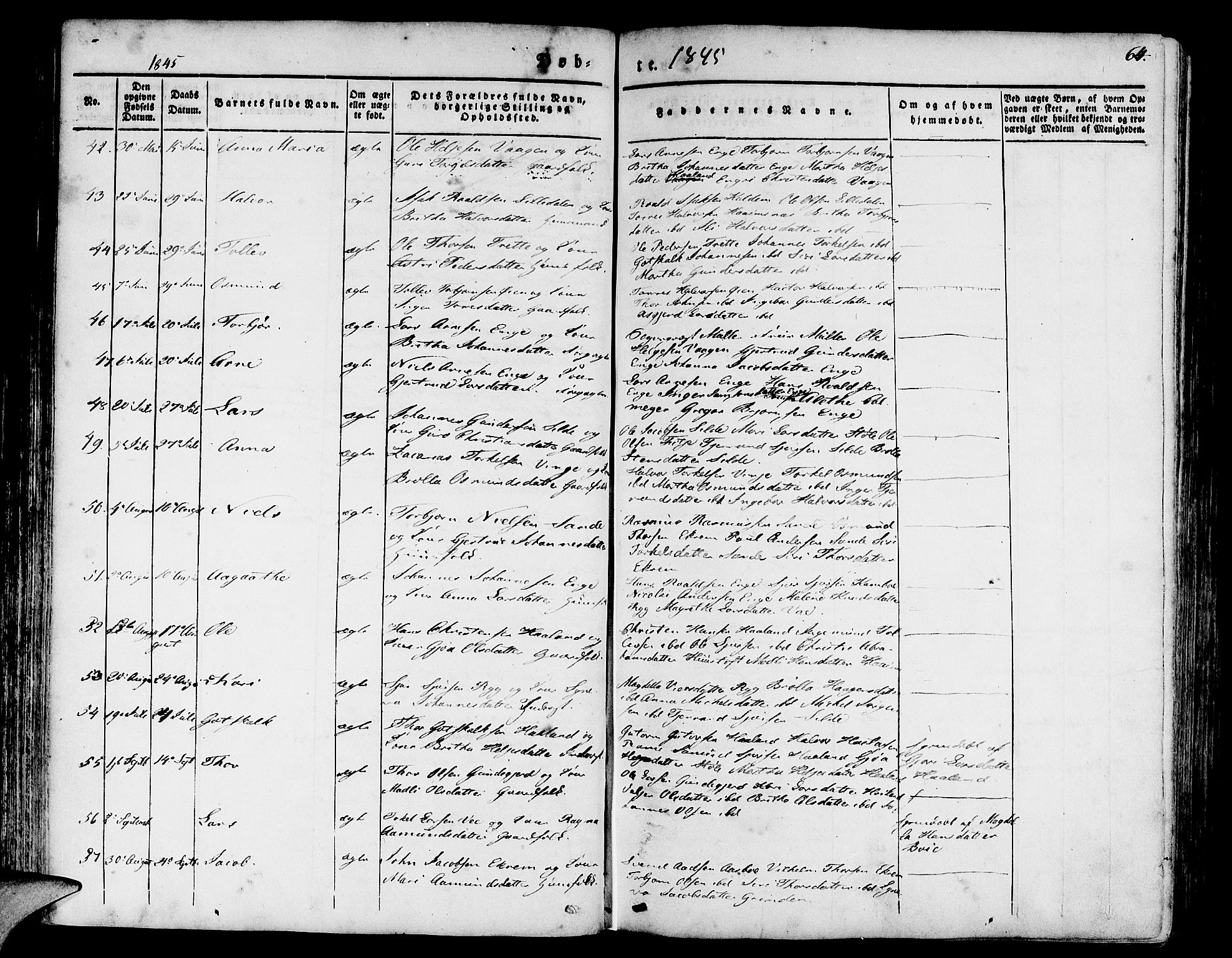 Etne sokneprestembete, SAB/A-75001/H/Haa: Parish register (official) no. A 7, 1831-1847, p. 64