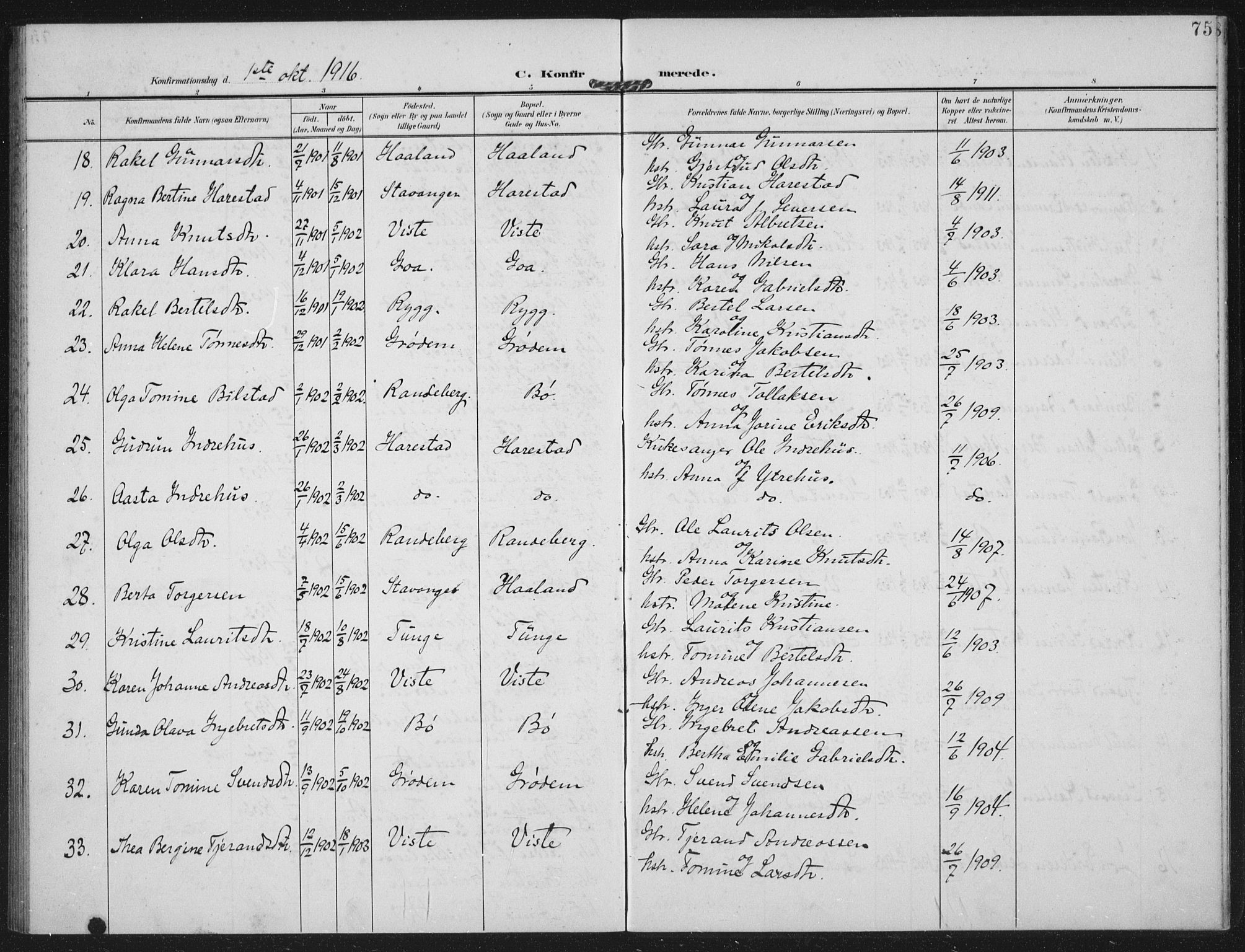 Hetland sokneprestkontor, AV/SAST-A-101826/30/30BA: Parish register (official) no. A 14, 1905-1919, p. 75