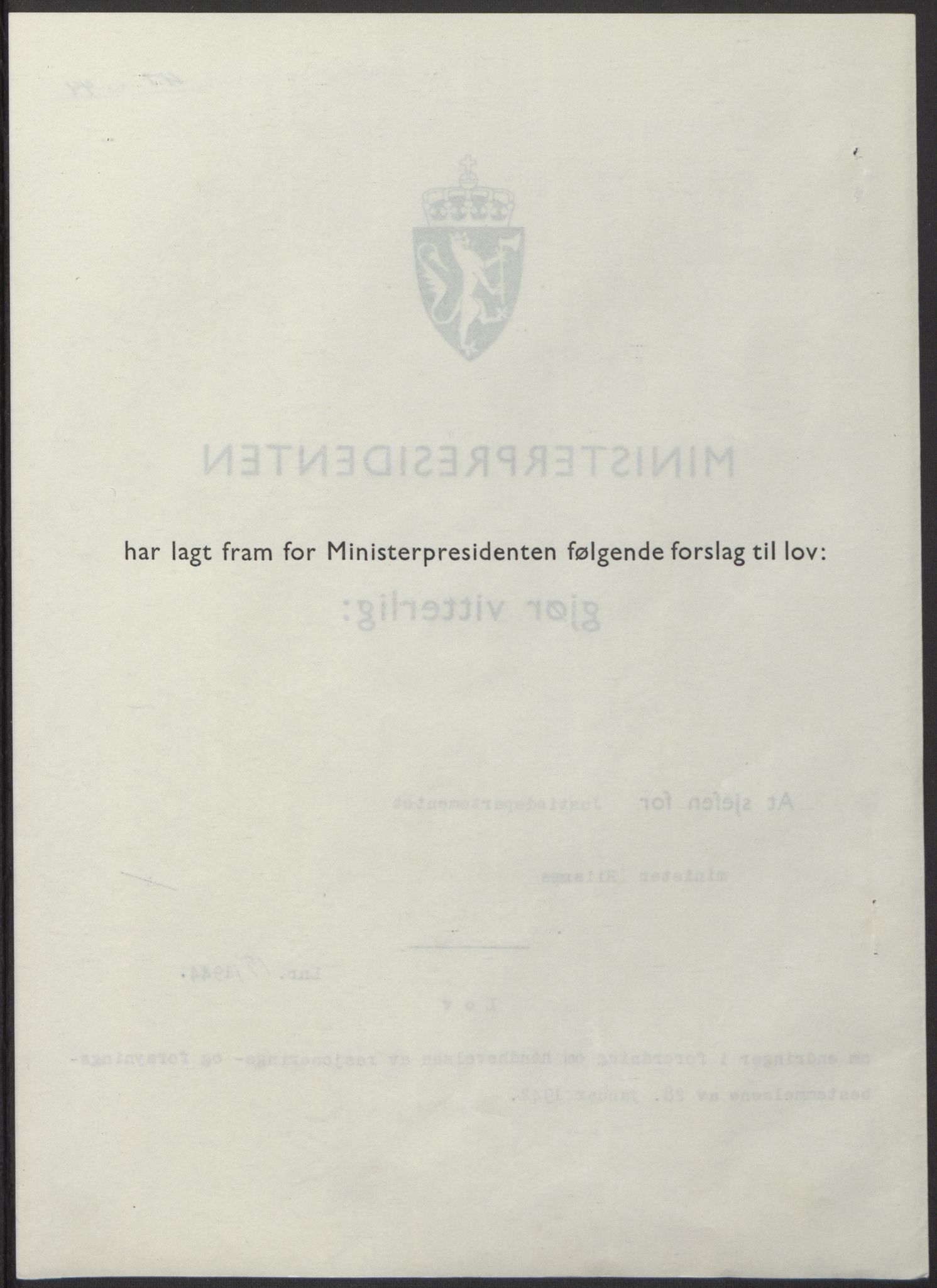 NS-administrasjonen 1940-1945 (Statsrådsekretariatet, de kommisariske statsråder mm), RA/S-4279/D/Db/L0100: Lover, 1944, p. 86