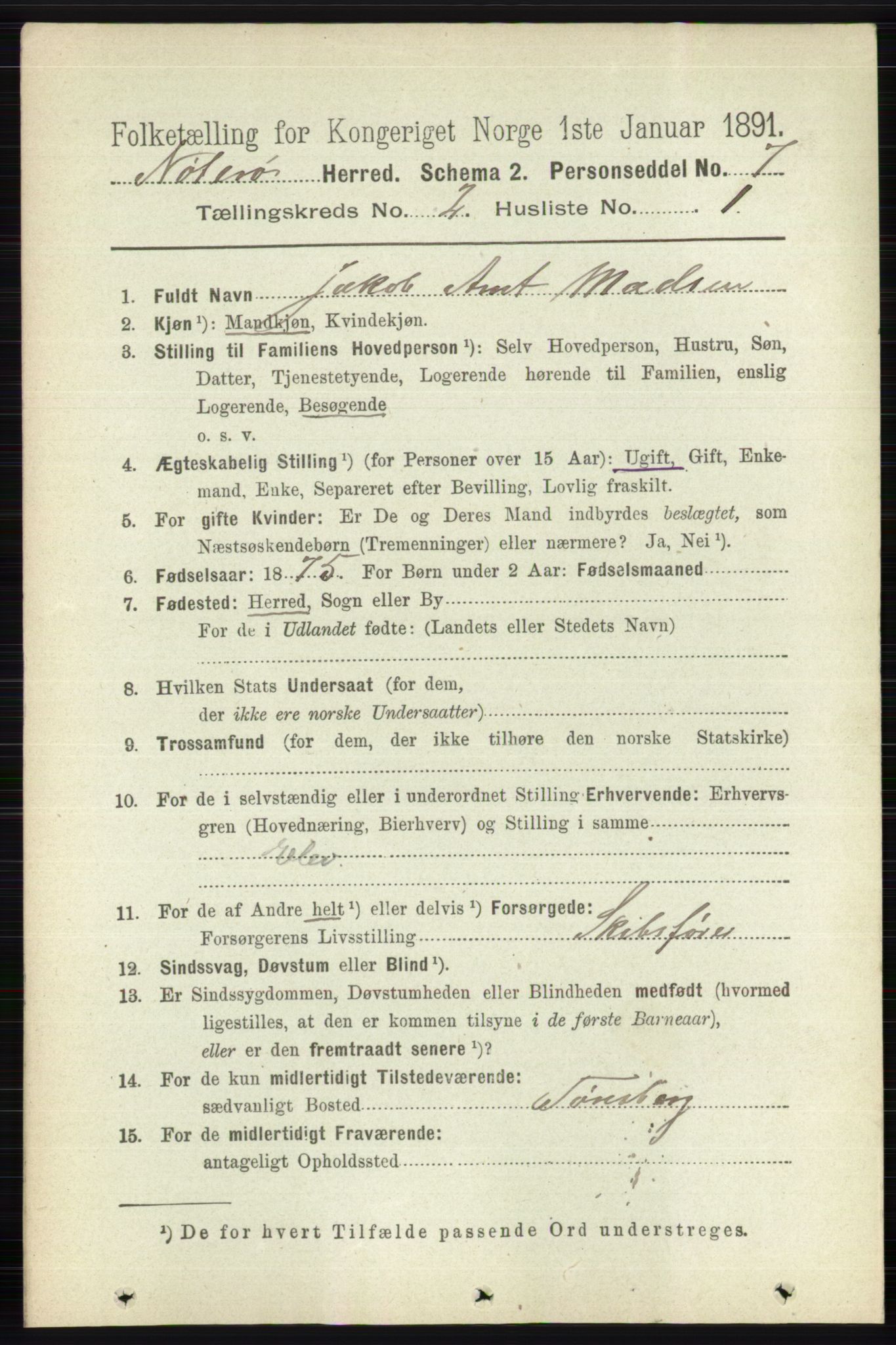 RA, 1891 census for 0722 Nøtterøy, 1891, p. 848