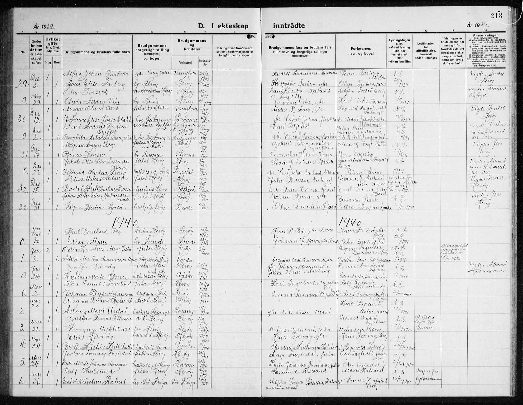 Ministerialprotokoller, klokkerbøker og fødselsregistre - Møre og Romsdal, SAT/A-1454/507/L0085: Parish register (copy) no. 507C08, 1933-1944, p. 213