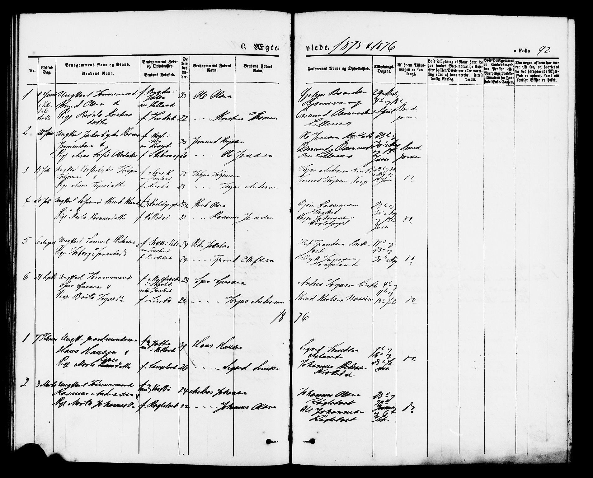 Vikedal sokneprestkontor, AV/SAST-A-101840/01/IV: Parish register (official) no. A 9, 1868-1885, p. 92