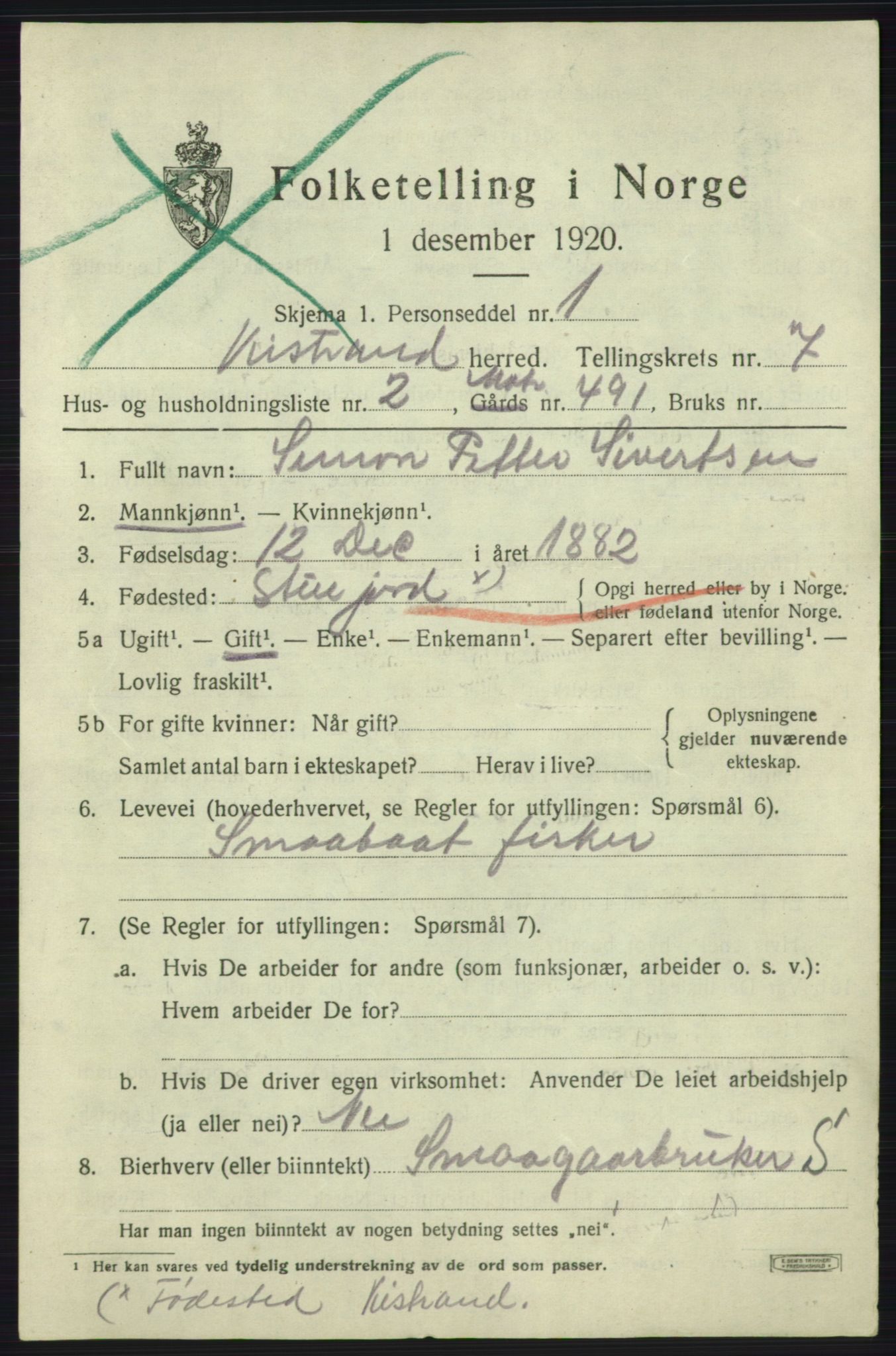 SATØ, 1920 census for Kistrand, 1920, p. 4256