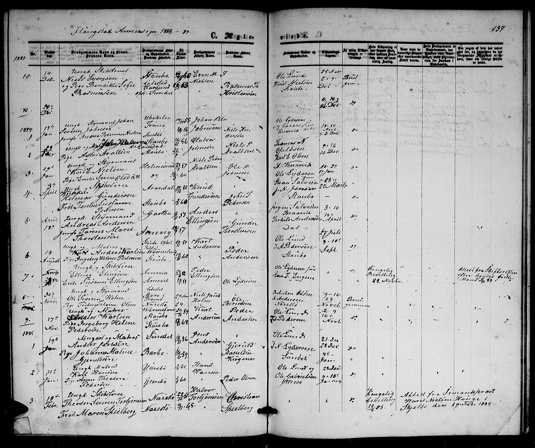 Dypvåg sokneprestkontor, SAK/1111-0007/F/Fb/Fbb/L0003: Parish register (copy) no. B 3, 1872-1886, p. 137