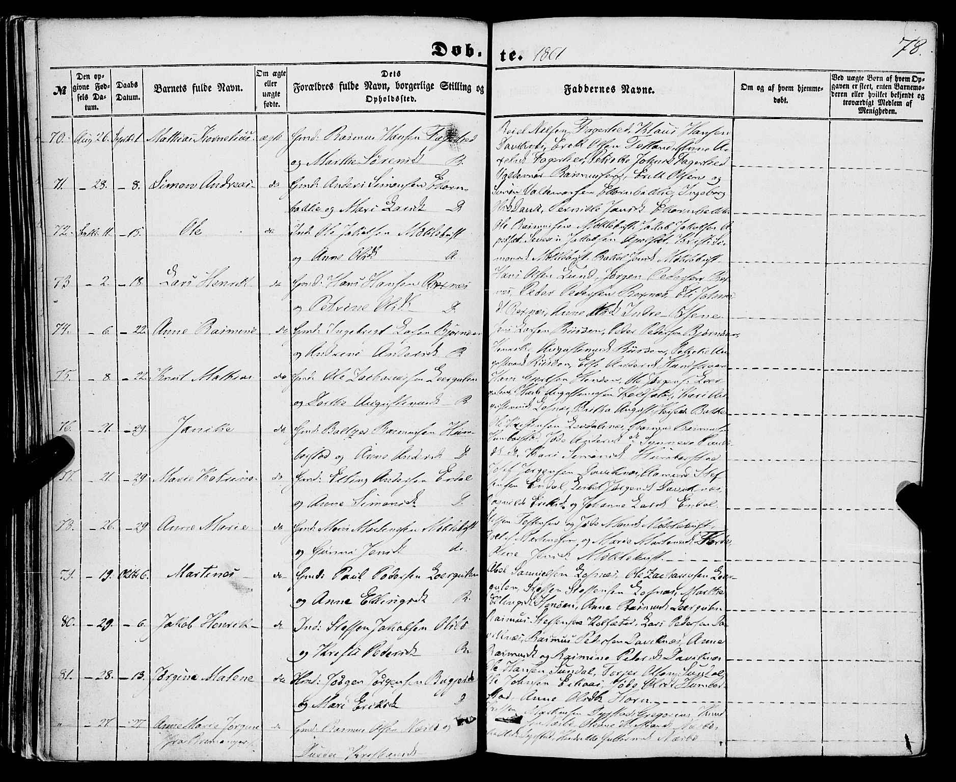 Davik sokneprestembete, AV/SAB-A-79701/H/Haa/Haaa/L0005: Parish register (official) no. A 5, 1850-1866, p. 78