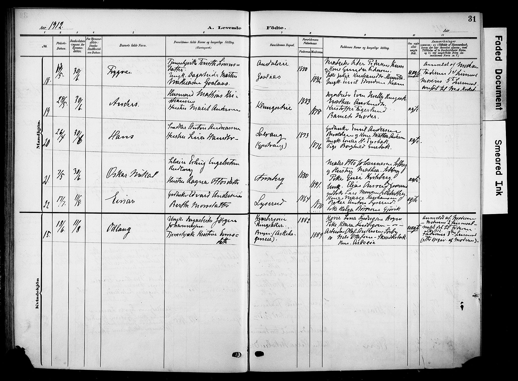 Nes prestekontor, Hedmark, AV/SAH-PREST-020/K/Ka/L0013: Parish register (official) no. 13, 1906-1924, p. 31