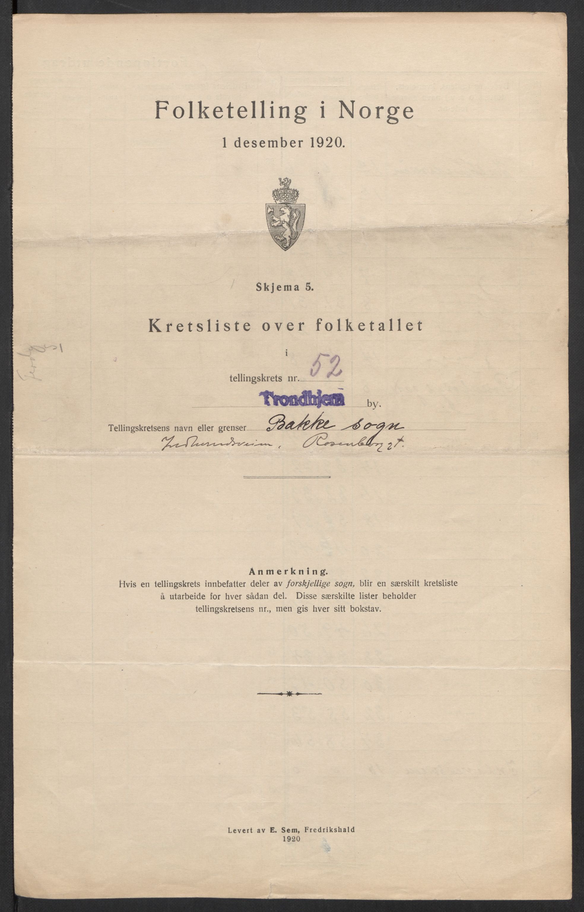 SAT, 1920 census for Trondheim, 1920, p. 170