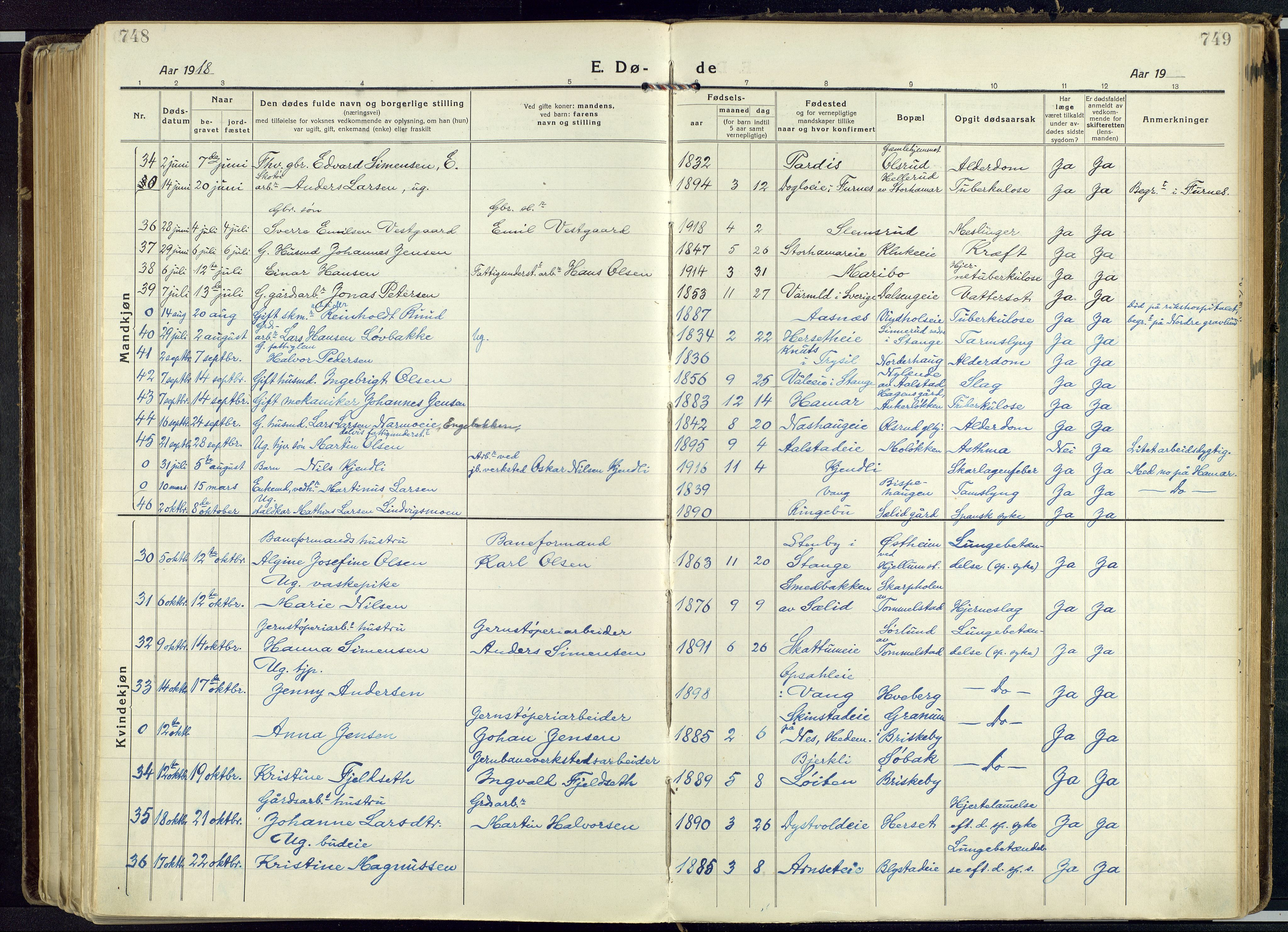 Vang prestekontor, Hedmark, AV/SAH-PREST-008/H/Ha/Haa/L0022: Parish register (official) no. 22, 1918-1944, p. 748-749