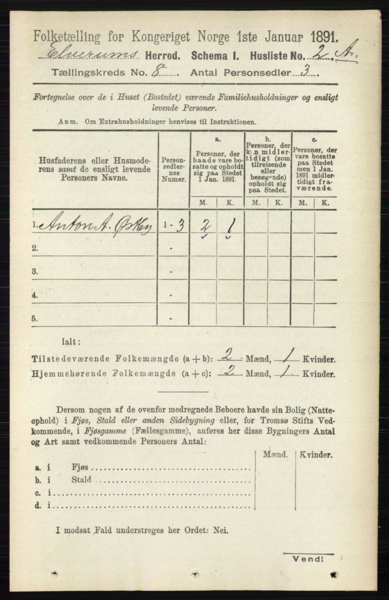 RA, 1891 census for 0427 Elverum, 1891, p. 6916