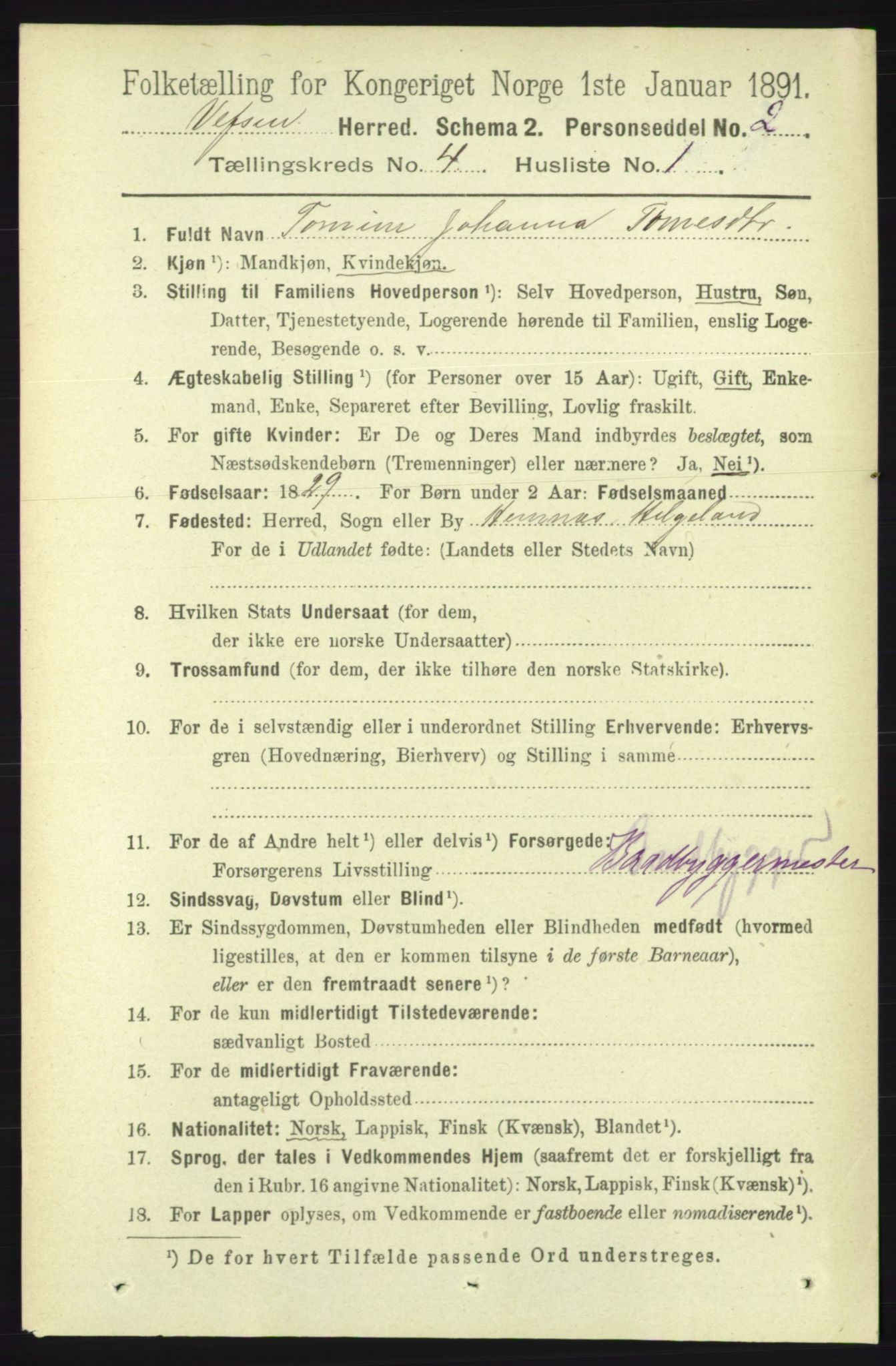 RA, 1891 census for 1824 Vefsn, 1891, p. 1622