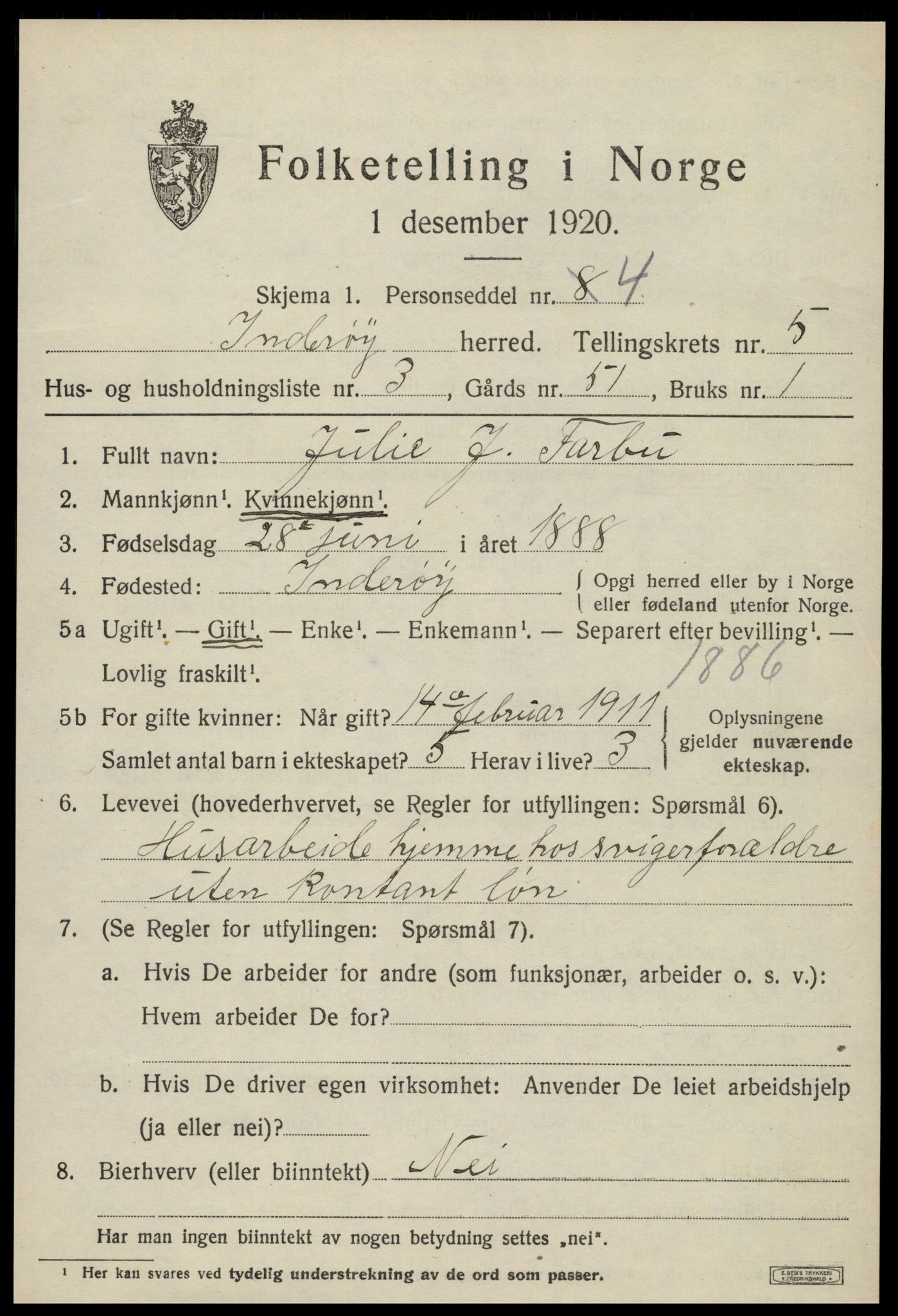 SAT, 1920 census for Inderøy, 1920, p. 4223