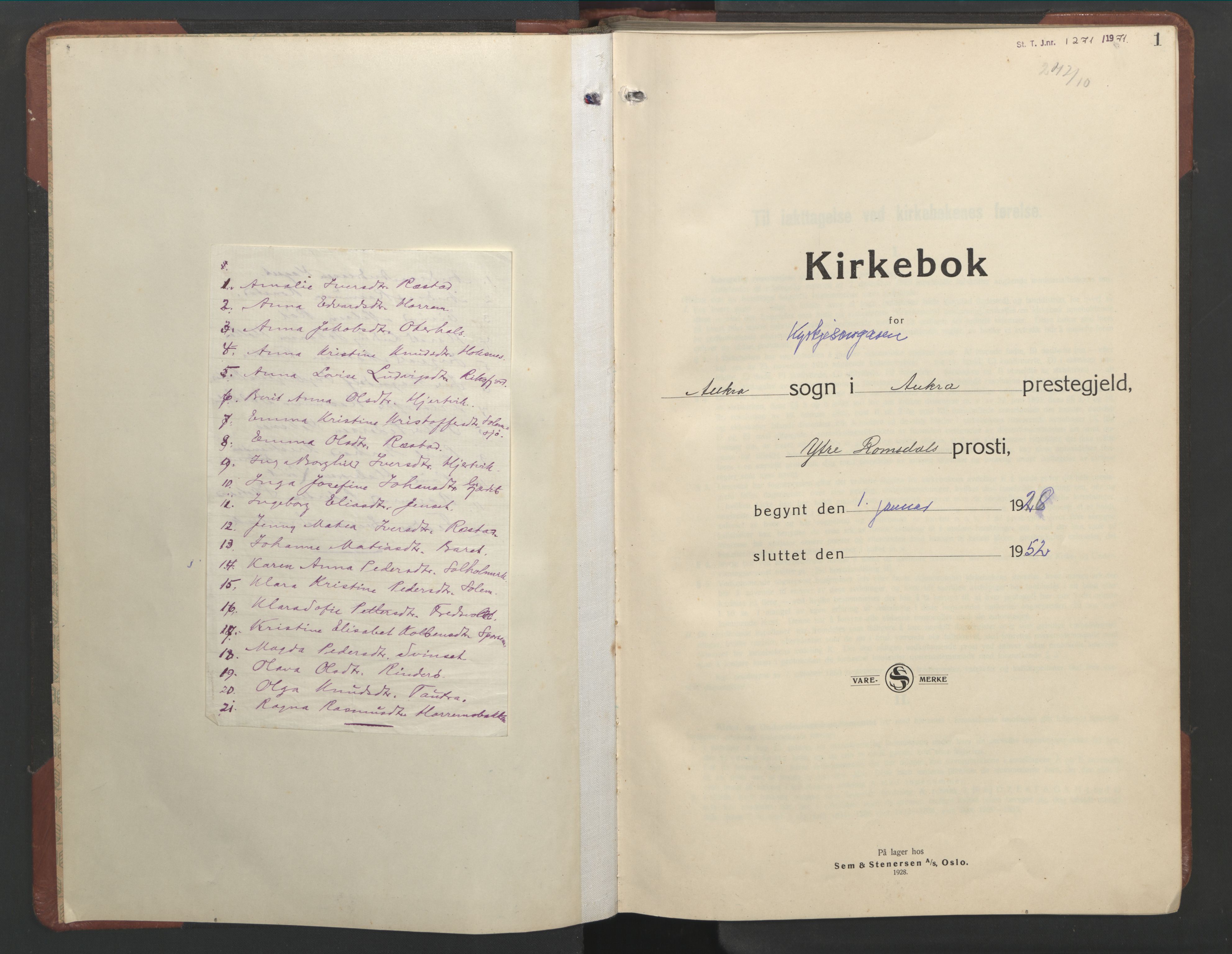 Ministerialprotokoller, klokkerbøker og fødselsregistre - Møre og Romsdal, SAT/A-1454/560/L0726: Parish register (copy) no. 560C03, 1928-1952, p. 1