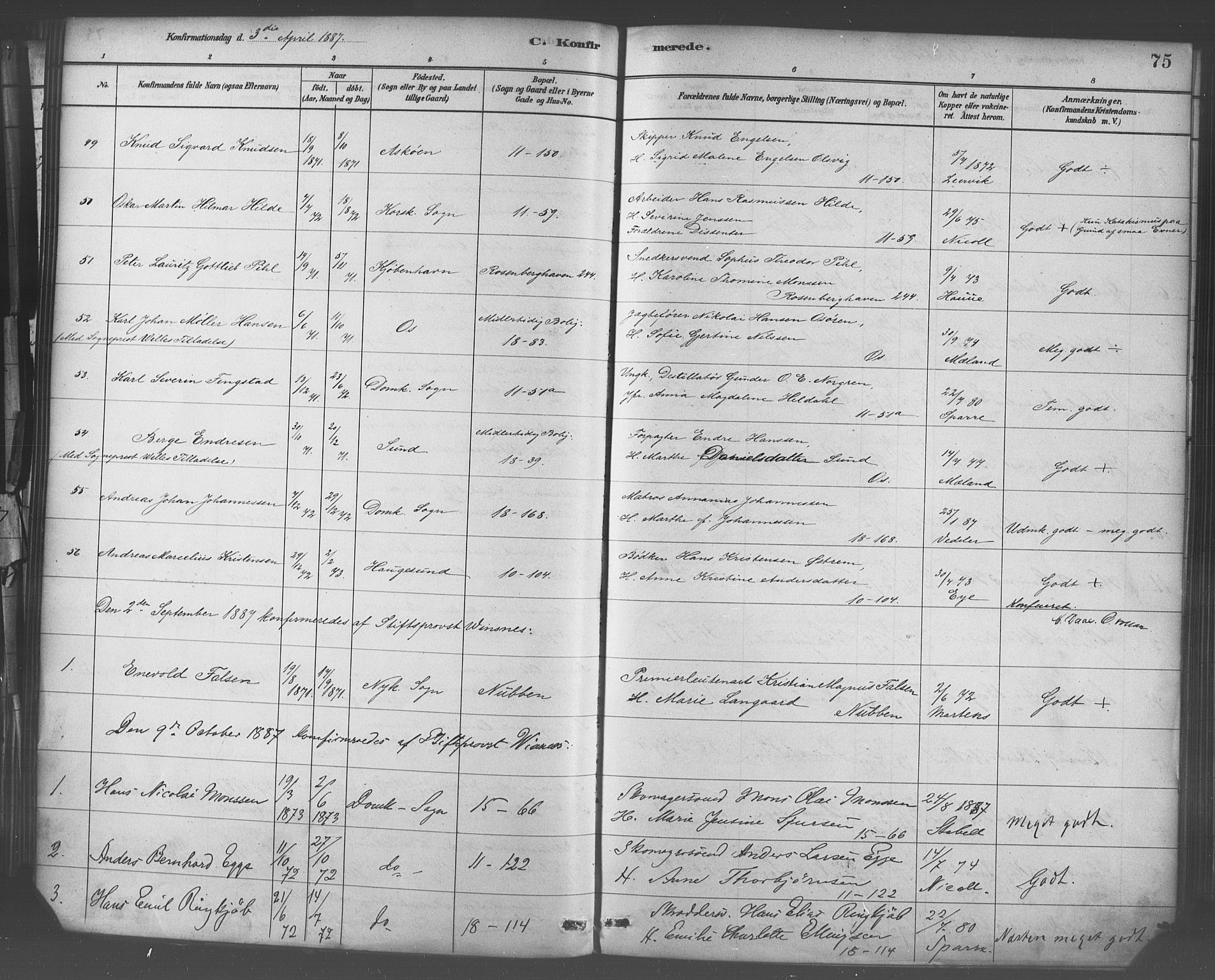 Domkirken sokneprestembete, SAB/A-74801/H/Haa/L0030: Parish register (official) no. C 5, 1880-1898, p. 75
