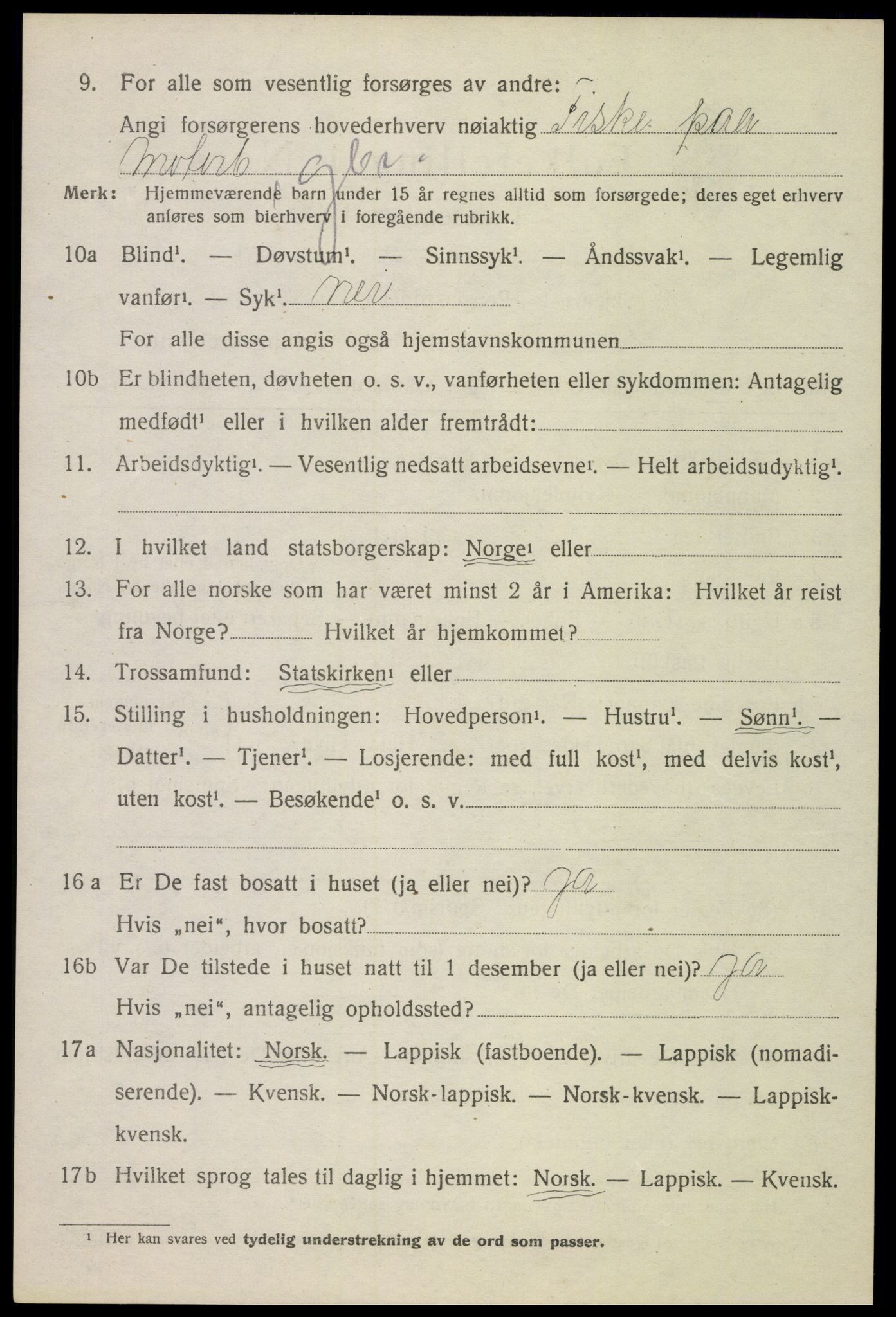 SAT, 1920 census for Sortland, 1920, p. 6507