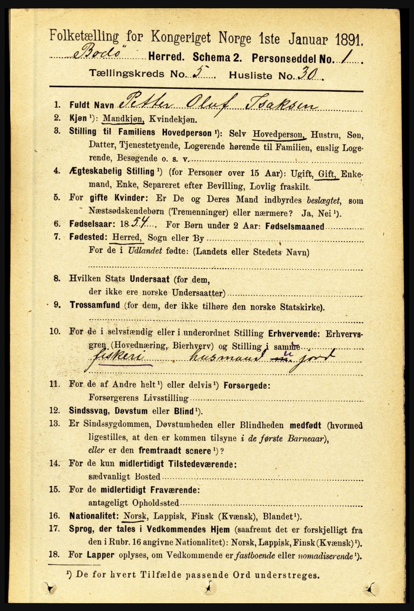 RA, 1891 census for 1843 Bodø, 1891, p. 3345