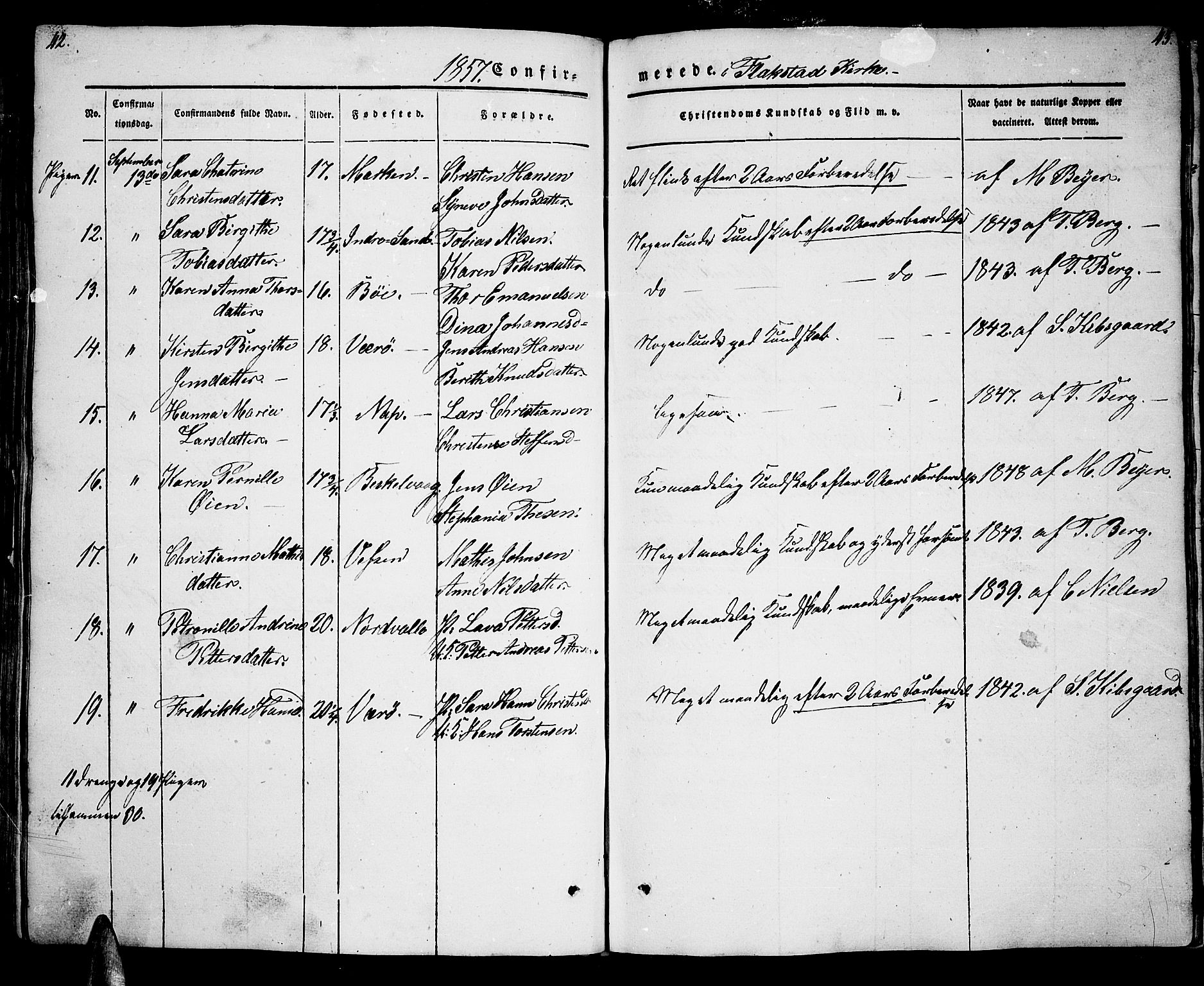 Ministerialprotokoller, klokkerbøker og fødselsregistre - Nordland, AV/SAT-A-1459/885/L1212: Parish register (copy) no. 885C01, 1847-1873, p. 42-43