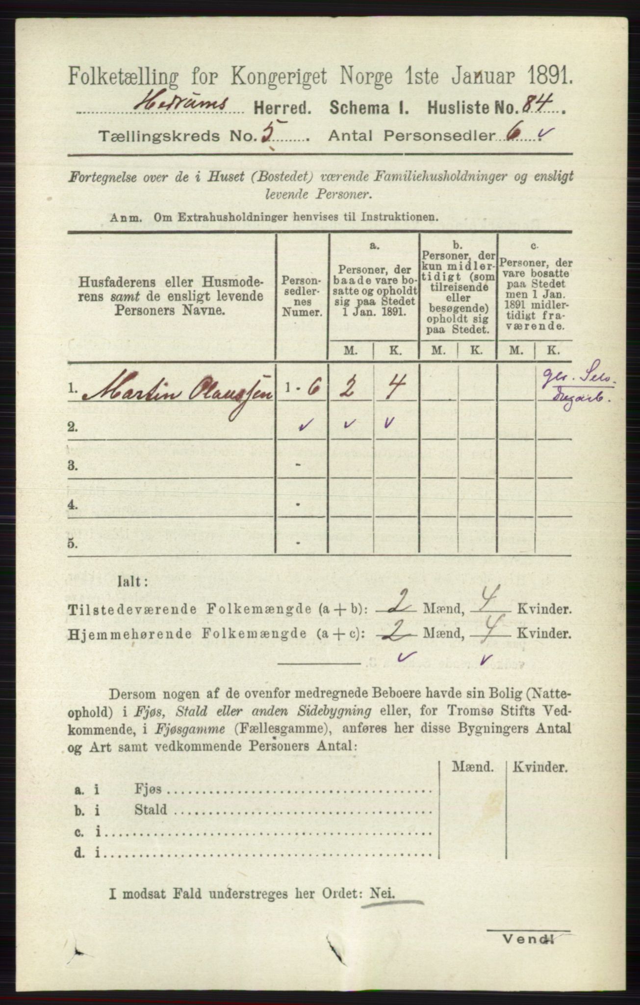 RA, 1891 census for 0727 Hedrum, 1891, p. 1961