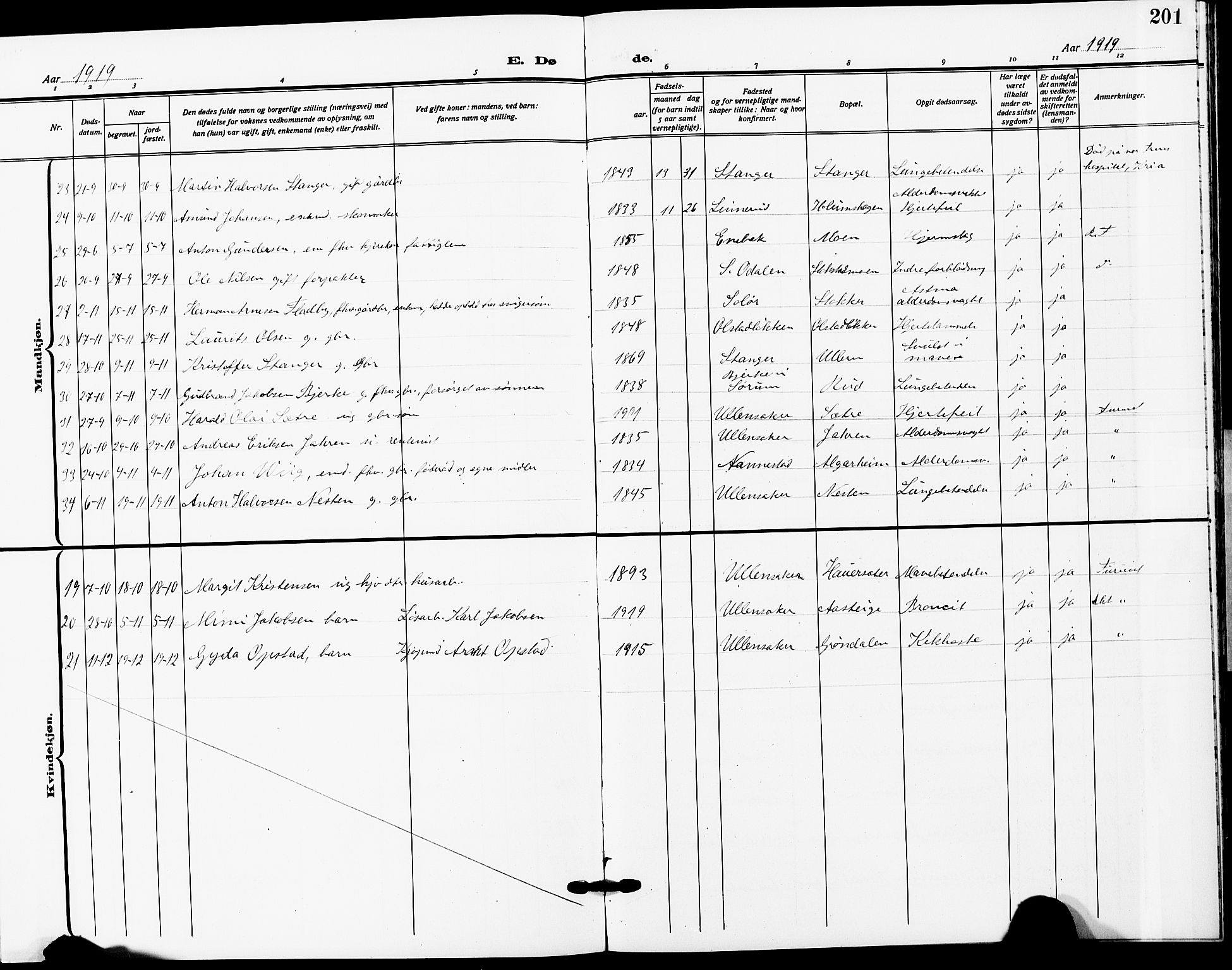 Ullensaker prestekontor Kirkebøker, AV/SAO-A-10236a/G/Ga/L0003: Parish register (copy) no. I 3, 1914-1929, p. 201