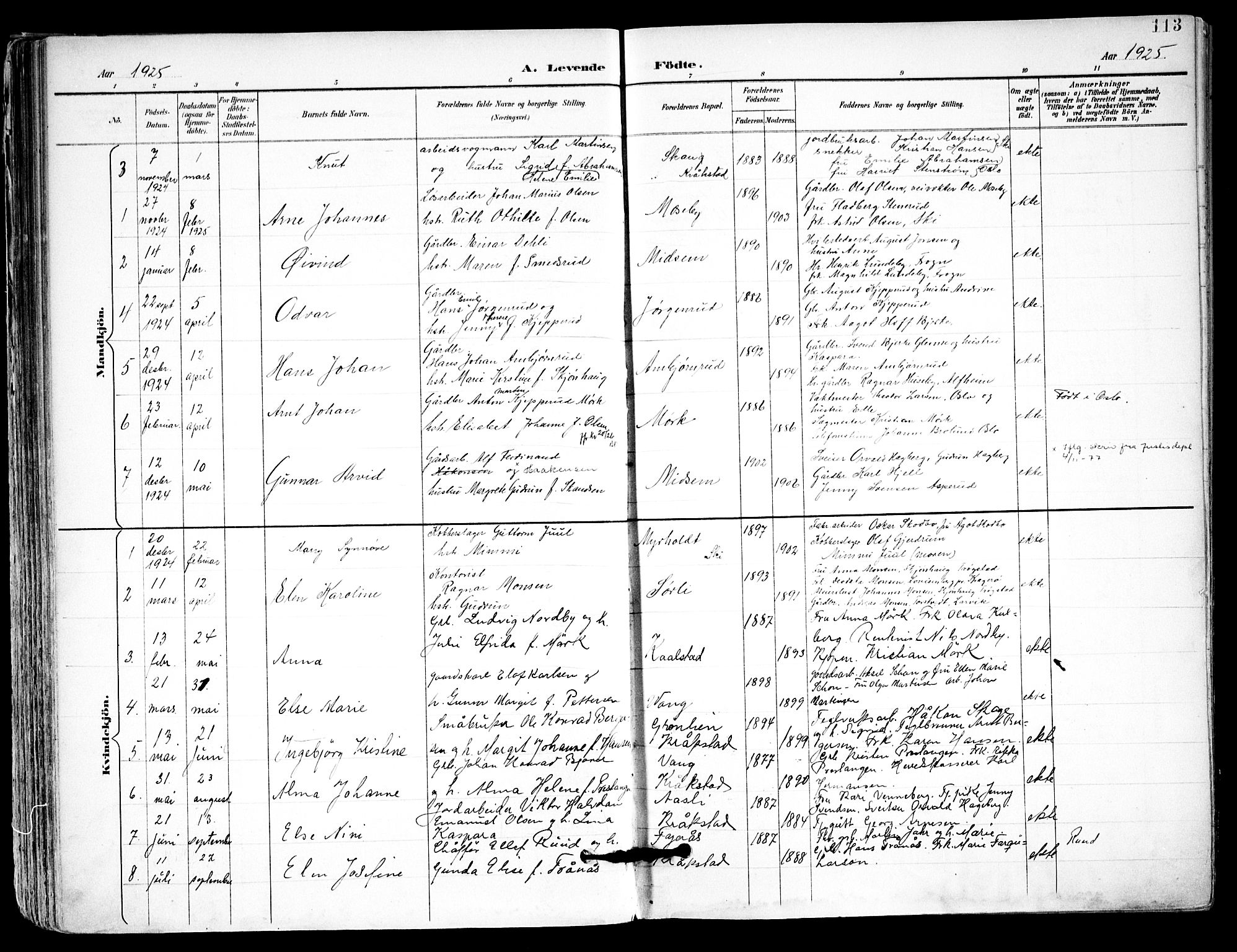 Kråkstad prestekontor Kirkebøker, SAO/A-10125a/F/Fa/L0010: Parish register (official) no. I 10, 1893-1931, p. 113
