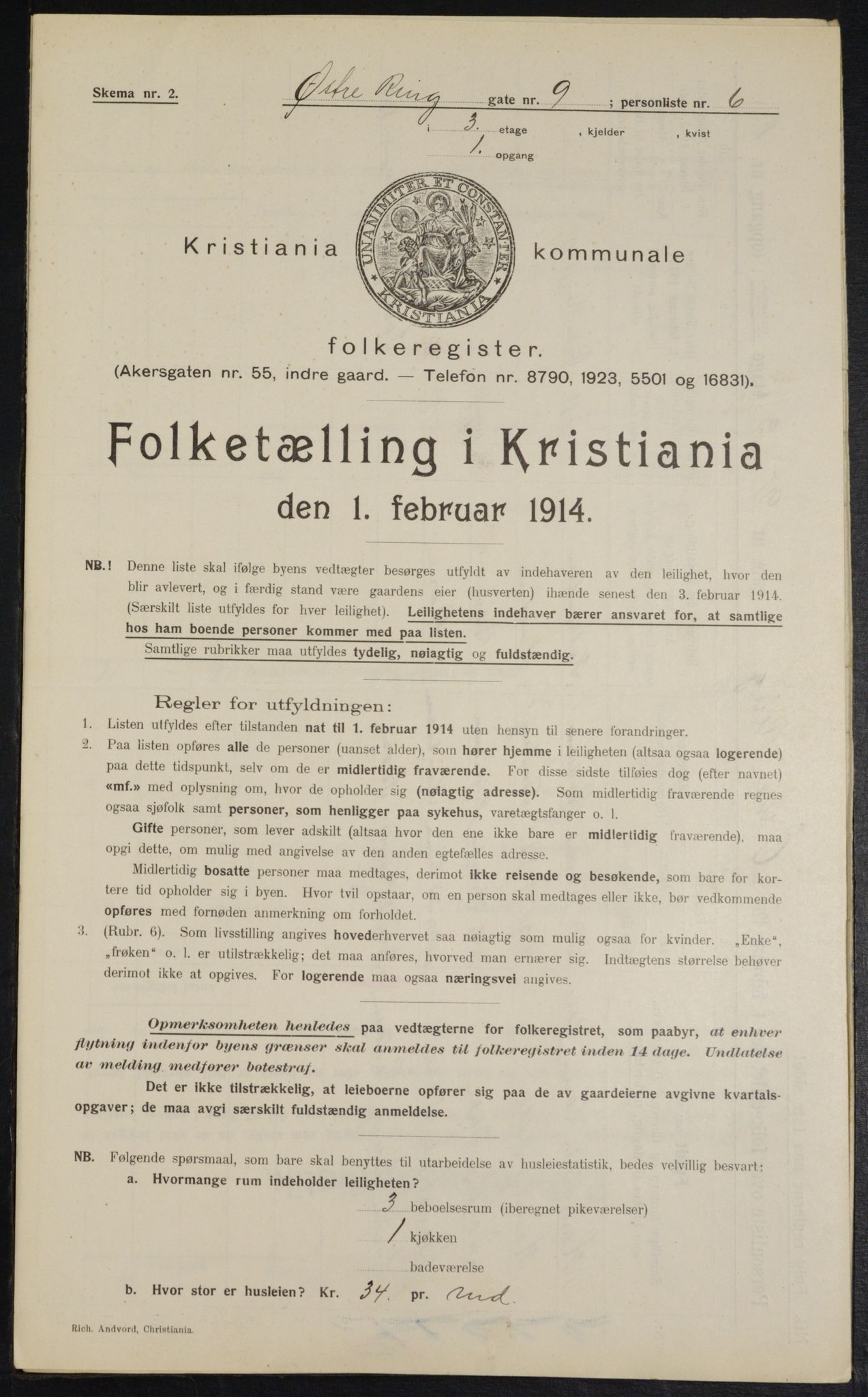 OBA, Municipal Census 1914 for Kristiania, 1914, p. 130504