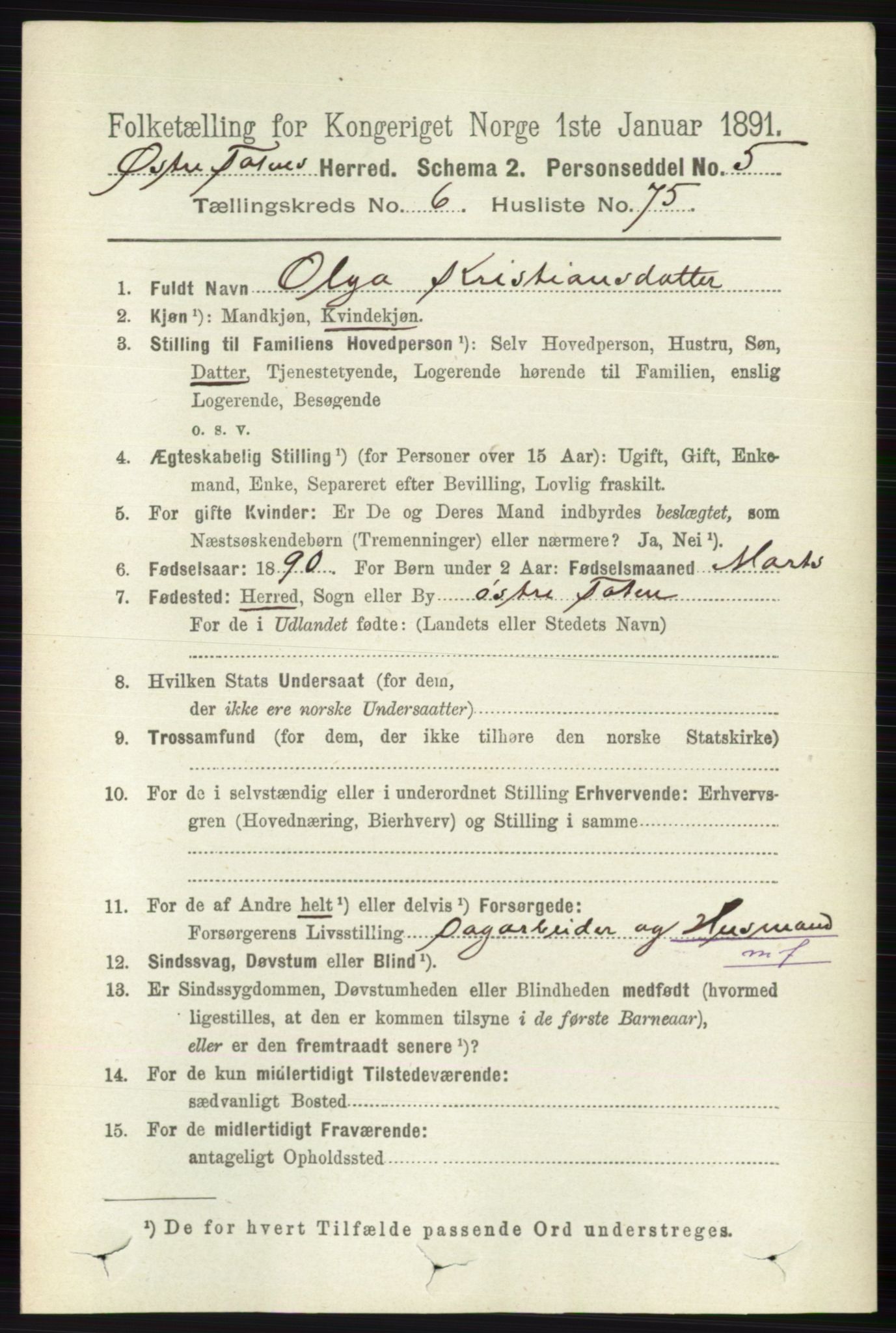 RA, 1891 census for 0528 Østre Toten, 1891, p. 4241