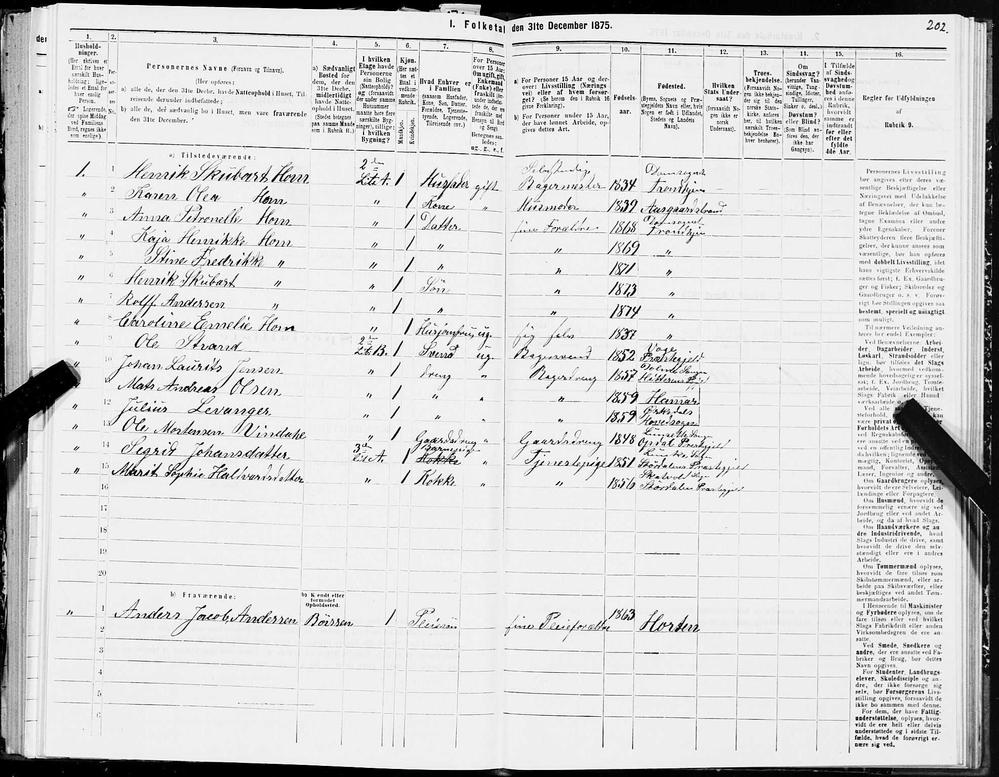 SAT, 1875 census for 1601 Trondheim, 1875, p. 4202