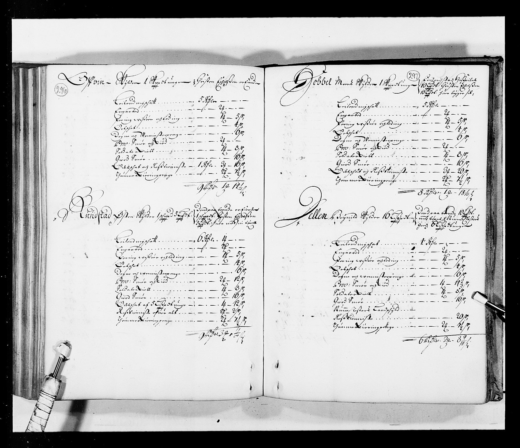 Stattholderembetet 1572-1771, AV/RA-EA-2870/Ek/L0034/0001: Jordebøker 1662-1720: / Matrikkel for Nedre Romerike, 1685, p. 296-297