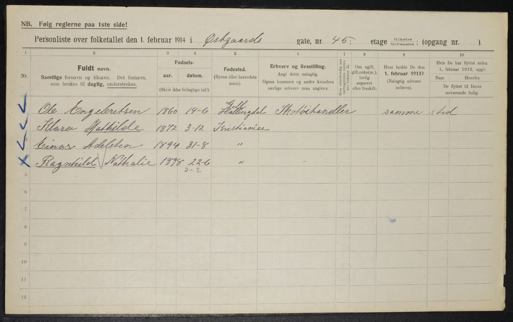 OBA, Municipal Census 1914 for Kristiania, 1914, p. 130404