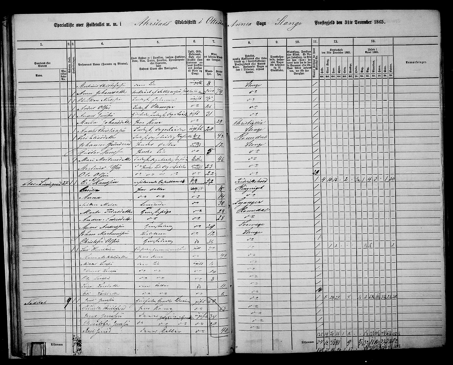 RA, 1865 census for Stange, 1865, p. 31