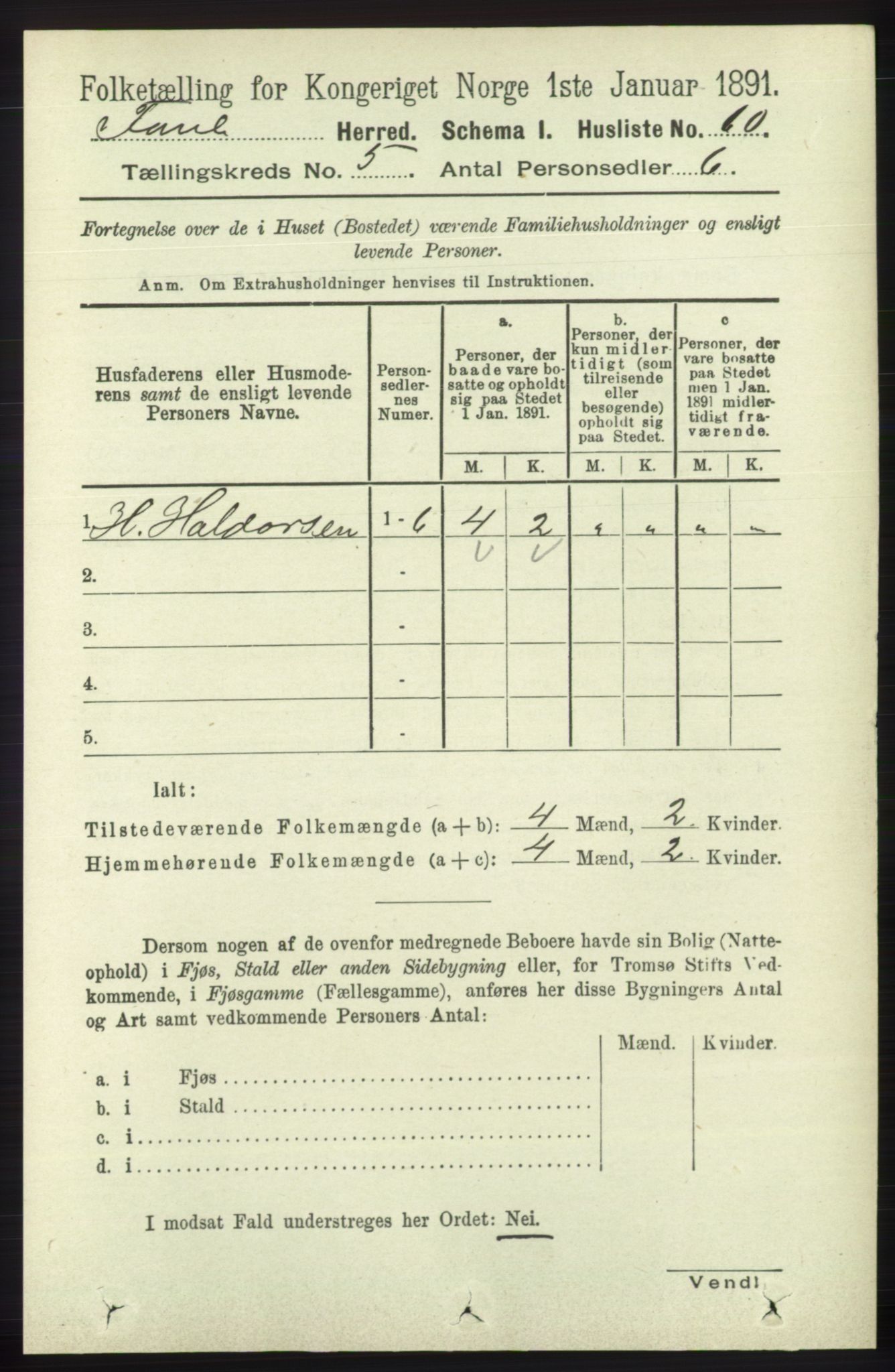 RA, 1891 census for 1249 Fana, 1891, p. 2039