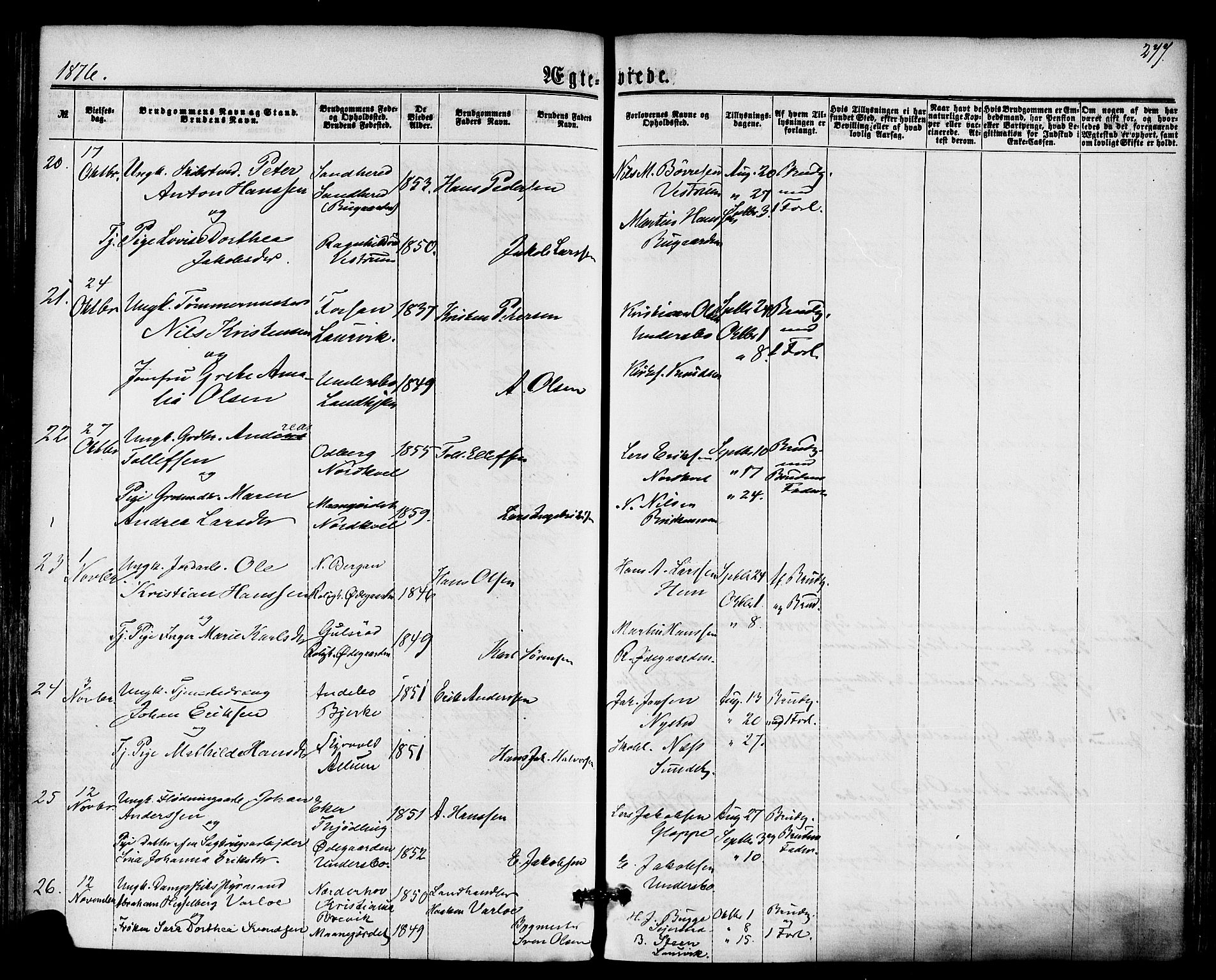 Hedrum kirkebøker, SAKO/A-344/F/Fa/L0008: Parish register (official) no. I 8, 1869-1880, p. 277