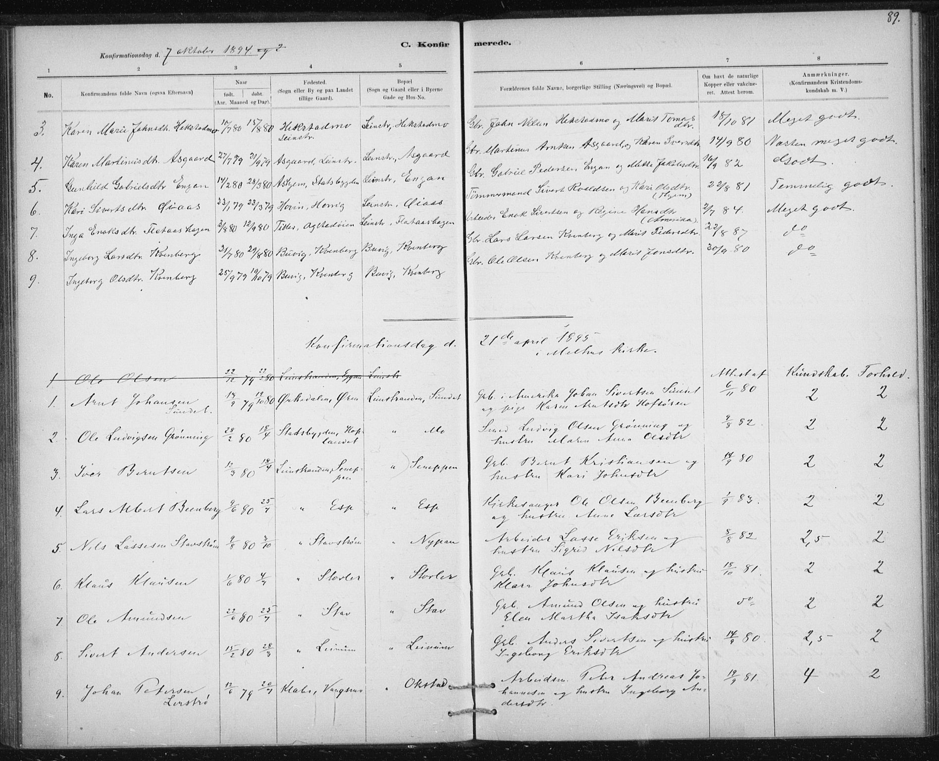 Ministerialprotokoller, klokkerbøker og fødselsregistre - Sør-Trøndelag, SAT/A-1456/613/L0392: Parish register (official) no. 613A01, 1887-1906, p. 89