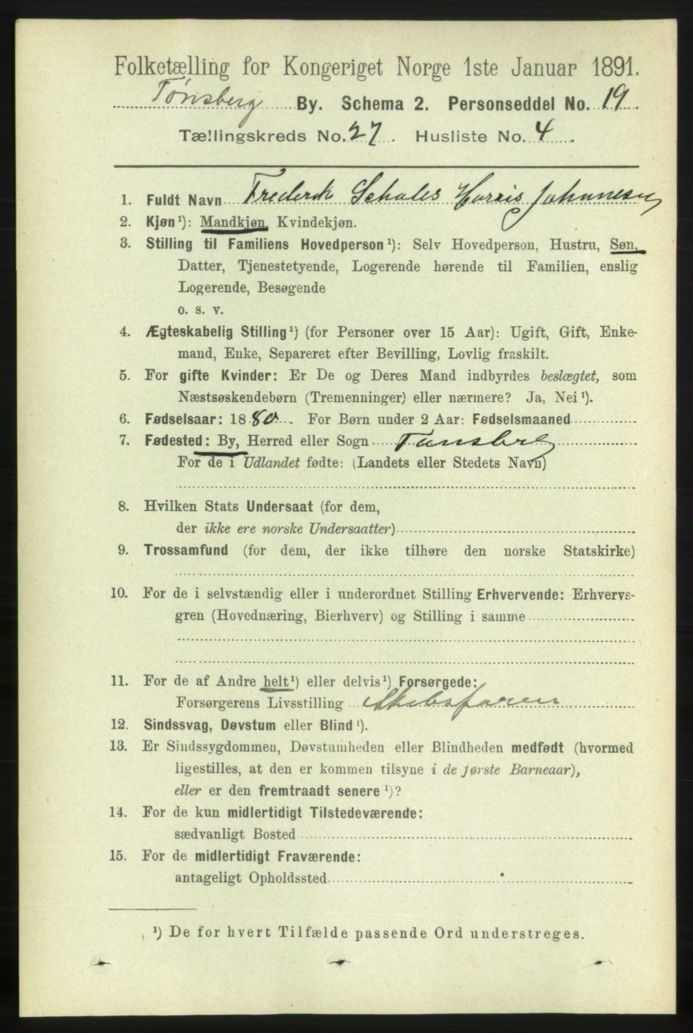 RA, 1891 census for 0705 Tønsberg, 1891, p. 6820