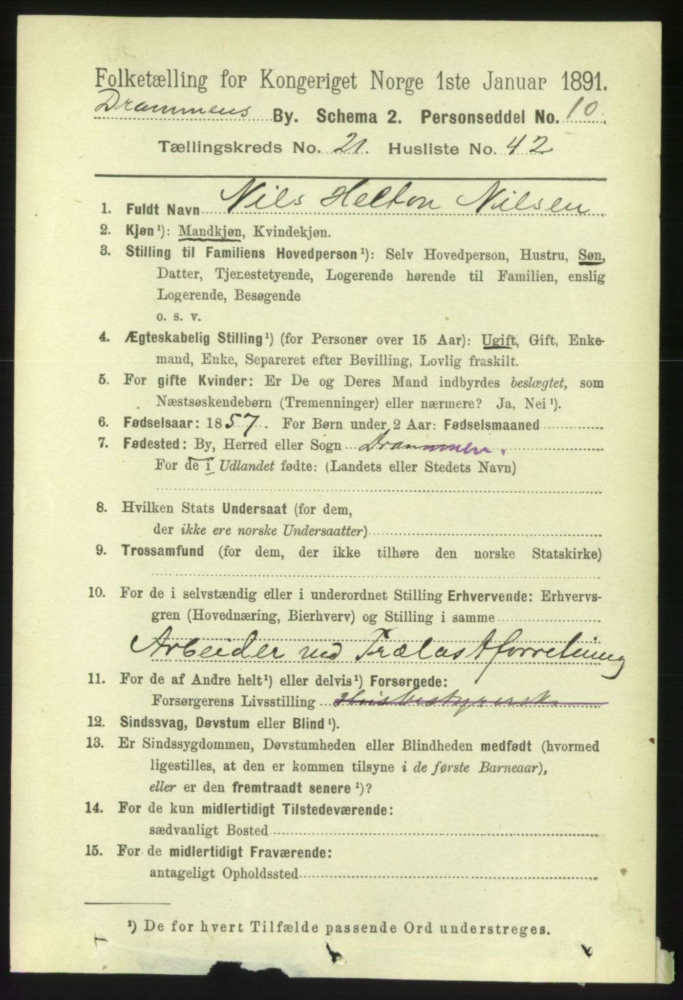 RA, 1891 census for 0602 Drammen, 1891, p. 13547