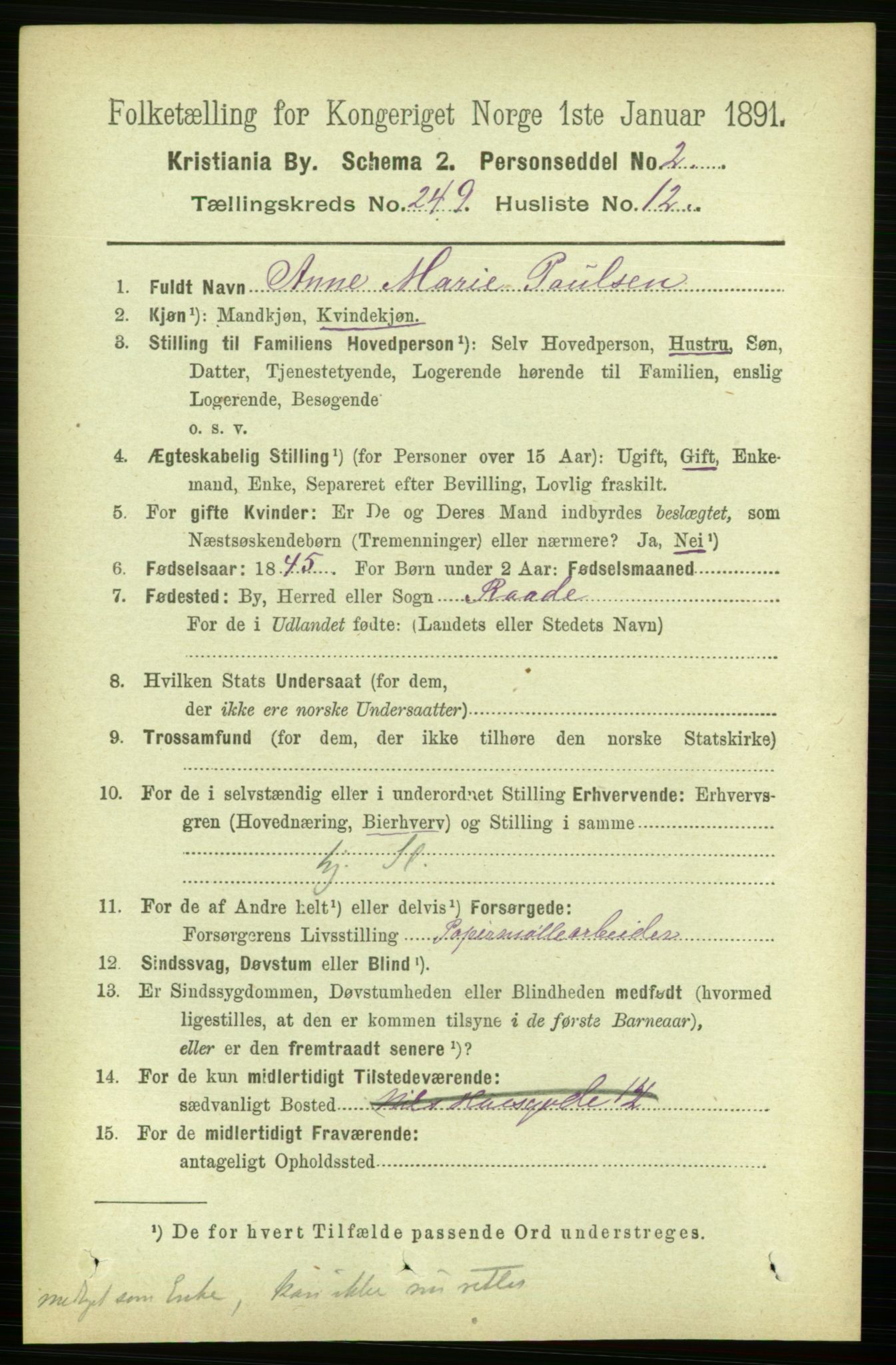 RA, 1891 census for 0301 Kristiania, 1891, p. 152585