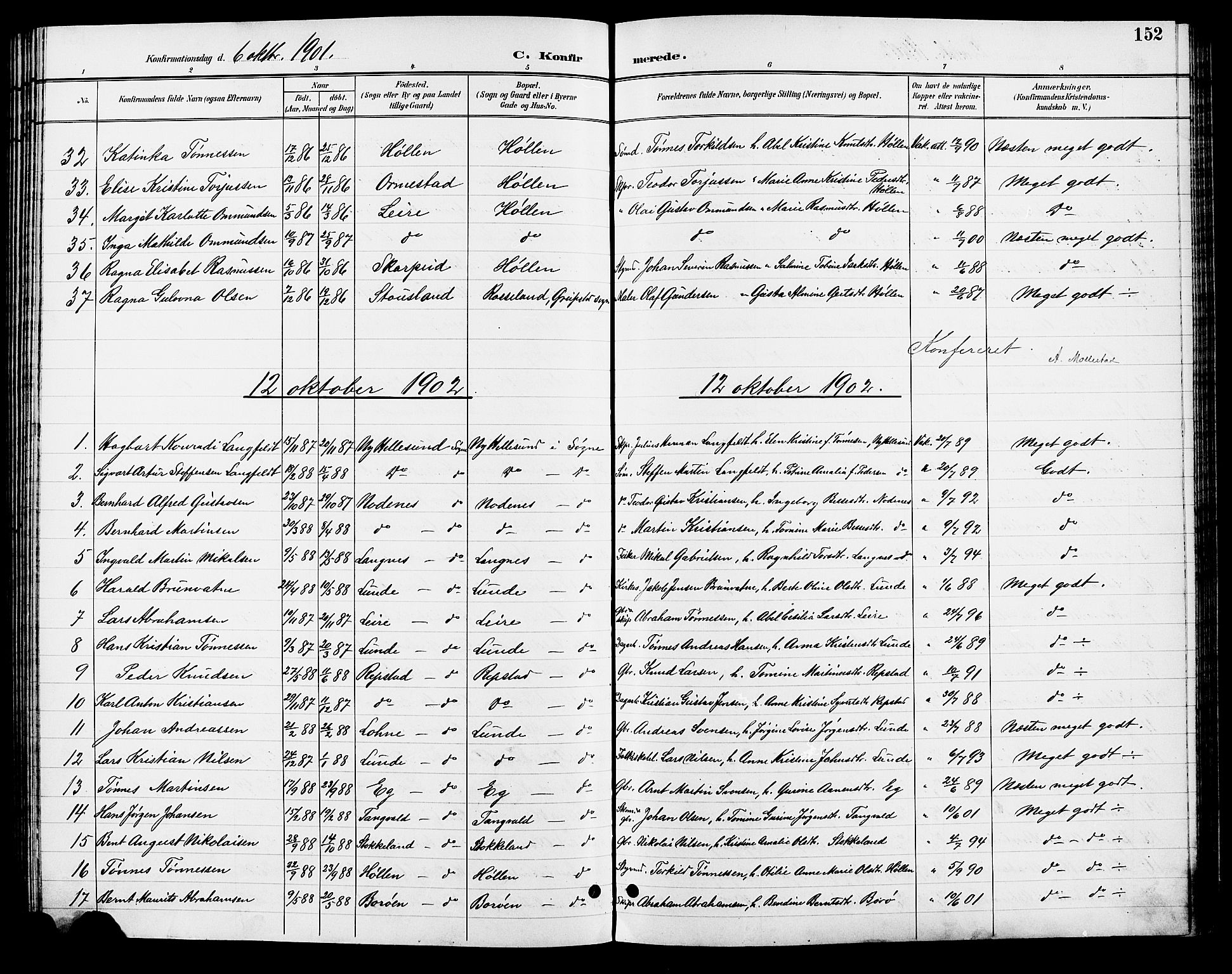 Søgne sokneprestkontor, SAK/1111-0037/F/Fb/Fbb/L0006: Parish register (copy) no. B 6, 1892-1911, p. 152