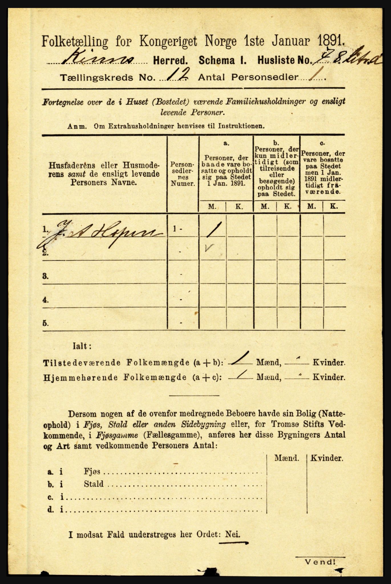 RA, 1891 census for 1437 Kinn, 1891, p. 4508