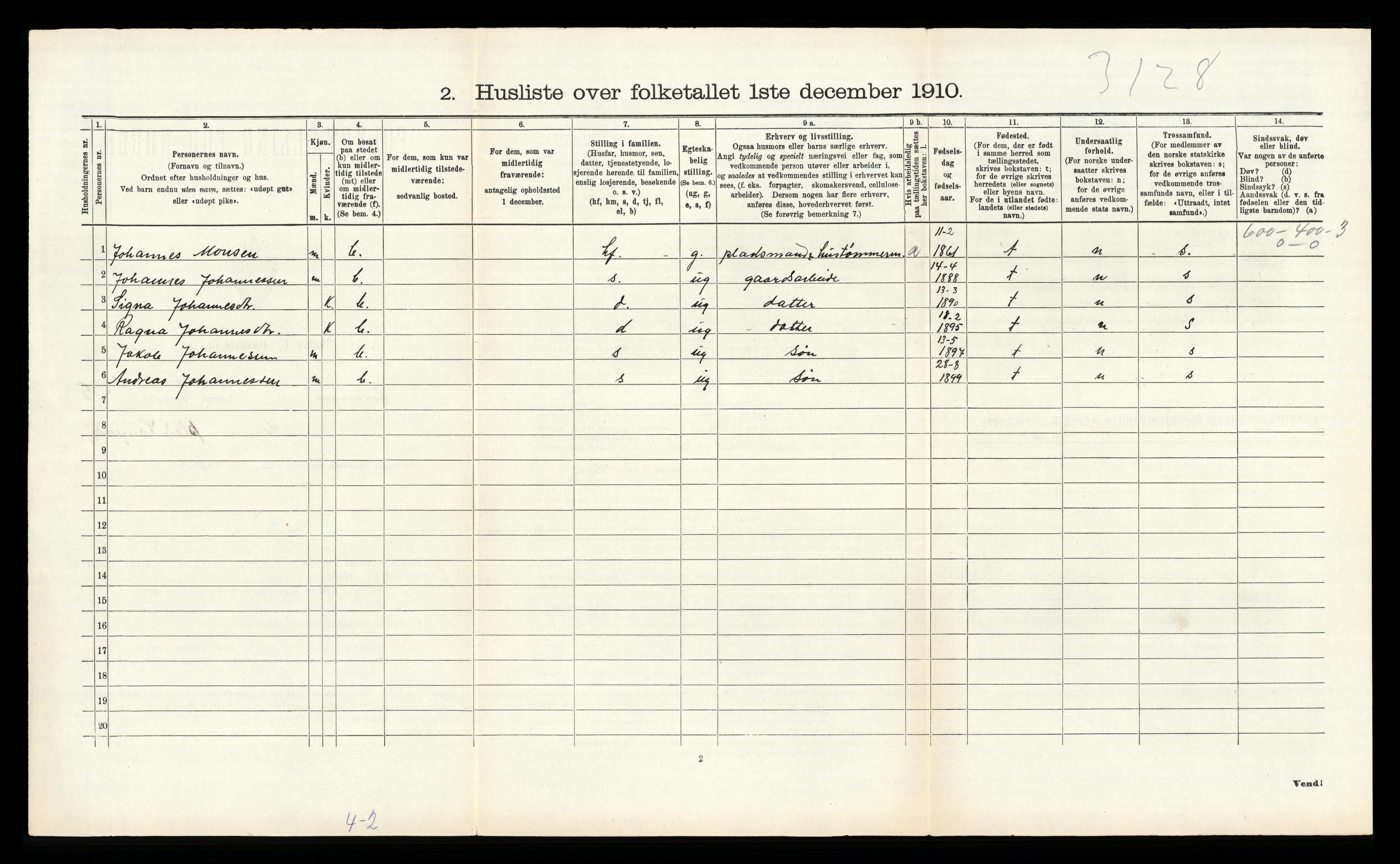 RA, 1910 census for Hosanger, 1910, p. 541