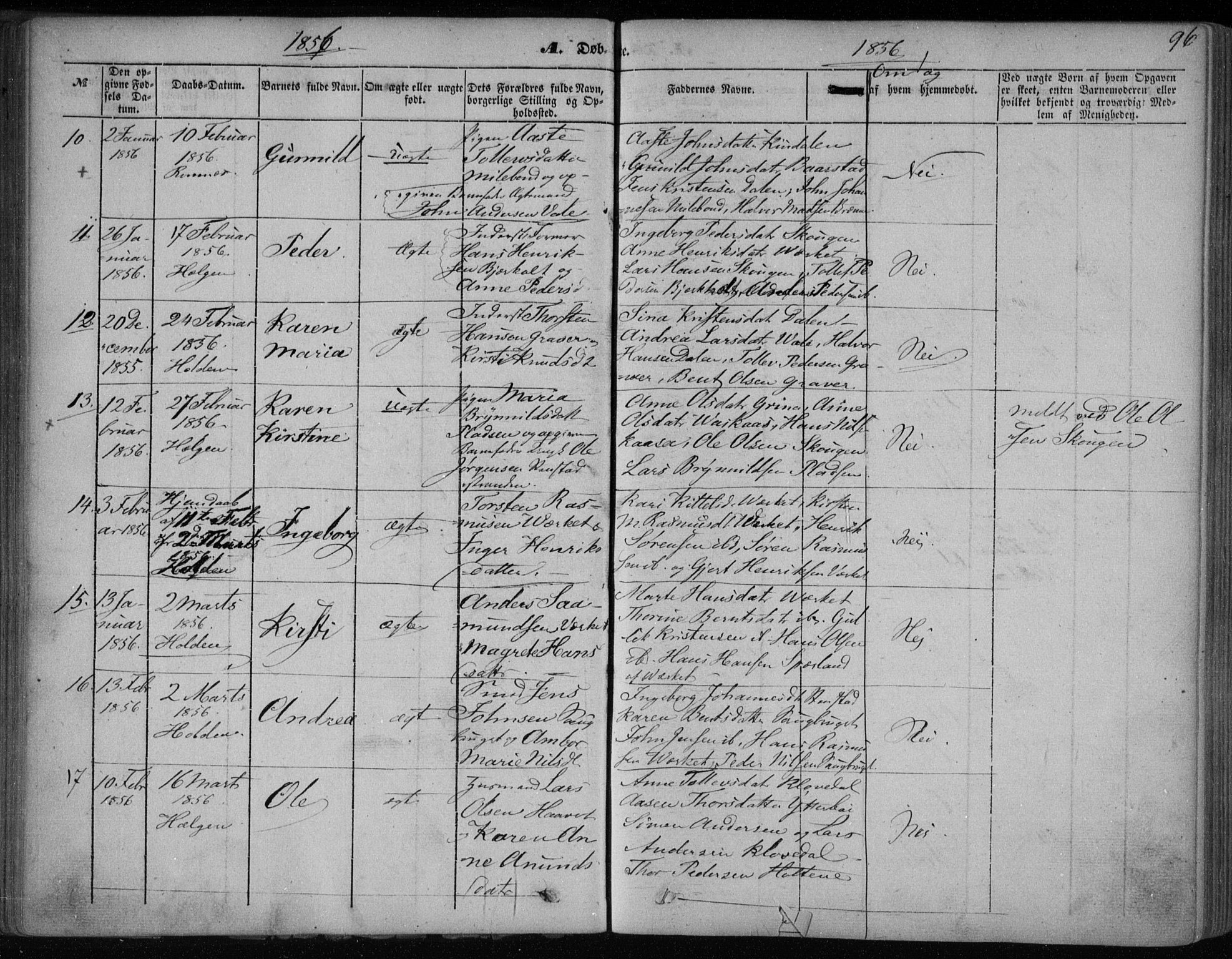 Holla kirkebøker, AV/SAKO-A-272/F/Fa/L0005: Parish register (official) no. 5, 1849-1860, p. 96